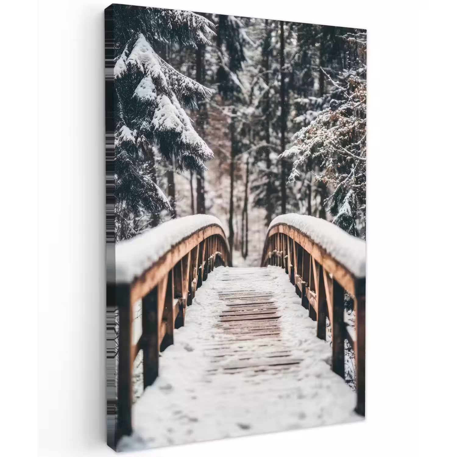 Brug - Winterlandschap - Bos - Natuur - Sneeuw Tuinposter op houten frame 2 cm dik klein -3d