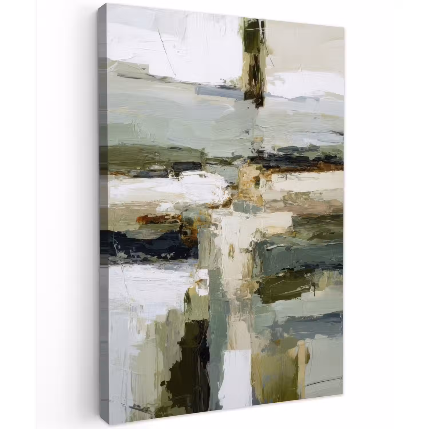 Penseelstreken - Groen - Abstract - Japandi Tuinposter op houten frame 2 cm dik klein -3d