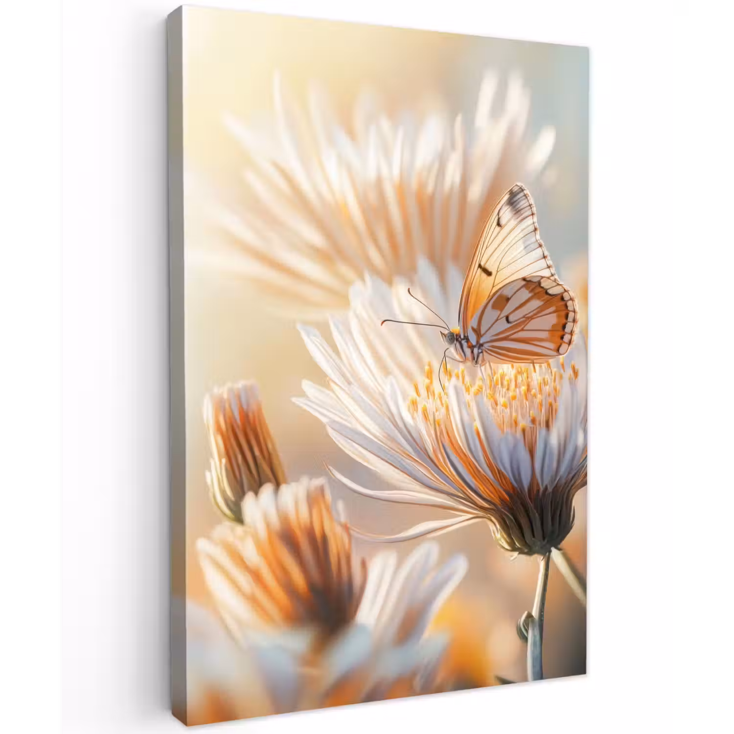 Vlinder - Bloem - Oranje Tuinposter op houten frame 2 cm dik klein -3d