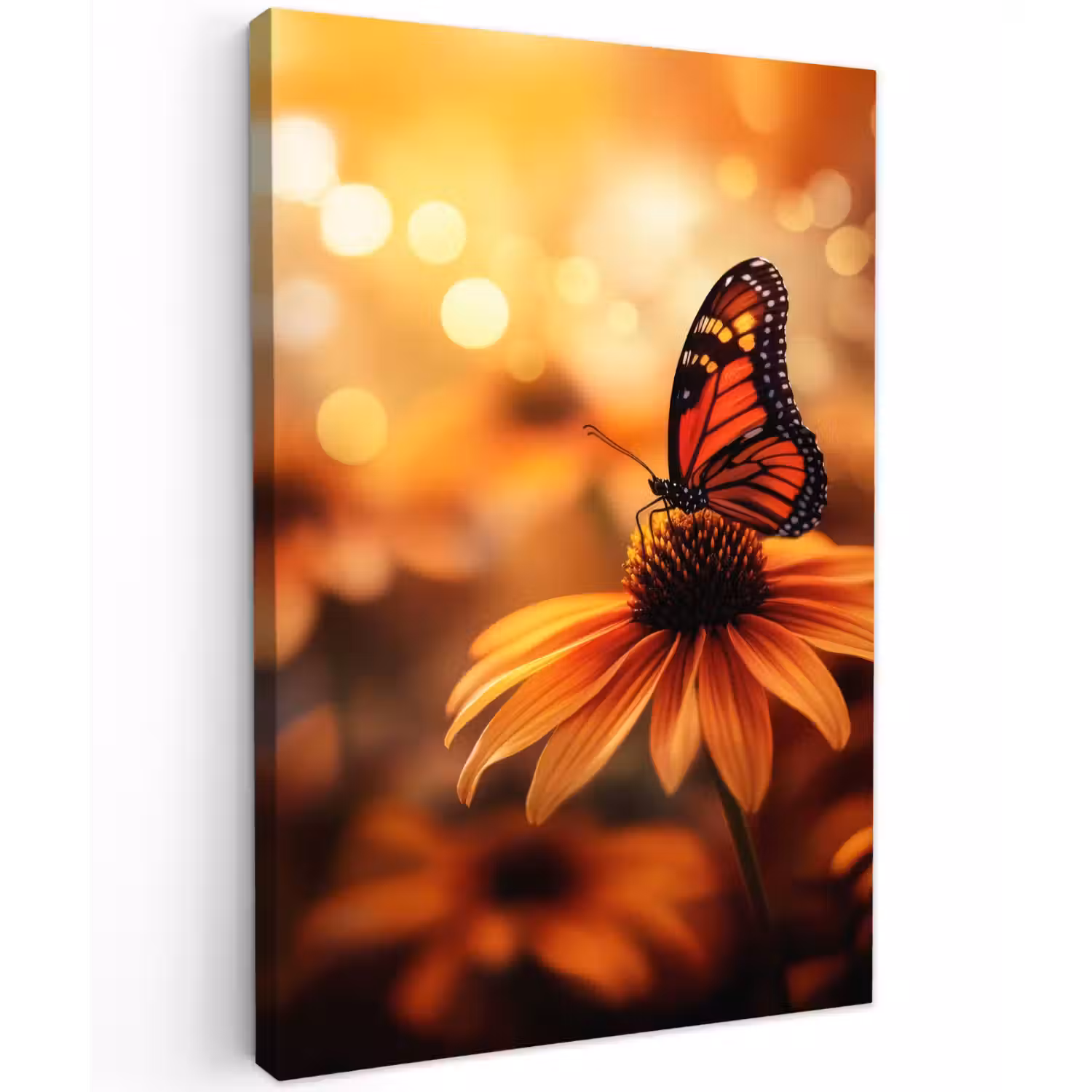 Vlinder - Bloemen - Oranje Tuinposter op houten frame 2 cm dik klein -3d