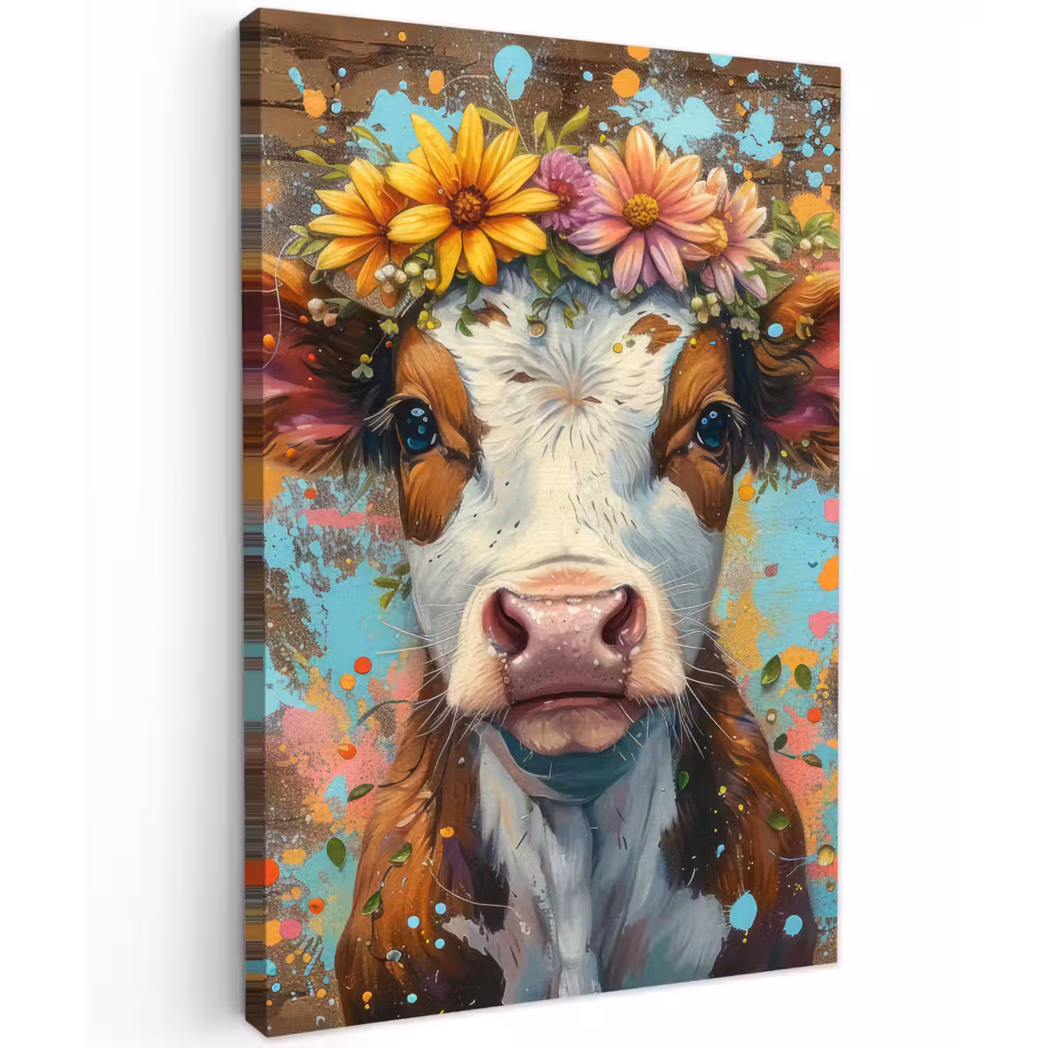 Kalf met Bloemenkroon Tuinposter op houten frame 2 cm dik klein -3d