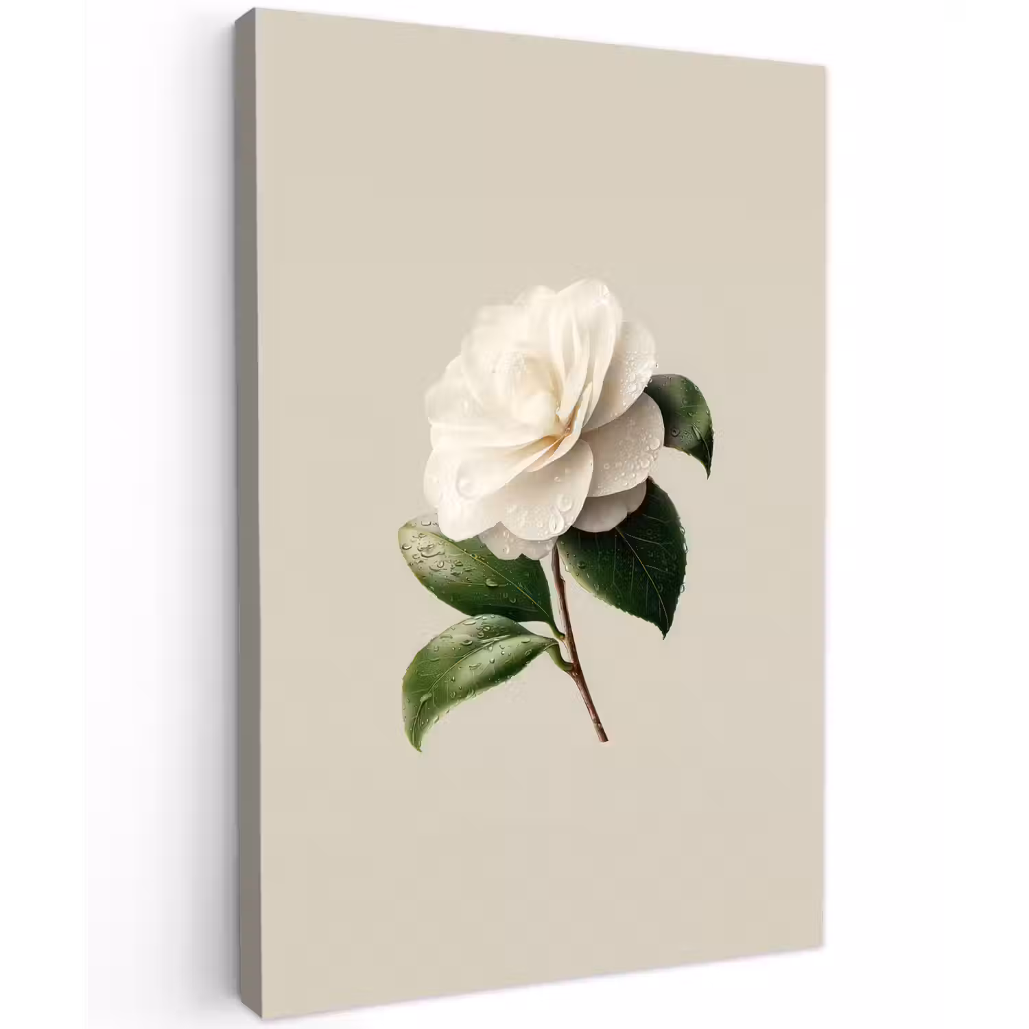 Cameliabloem - Wit - Groen Tuinposter op houten frame 2 cm dik klein -3d