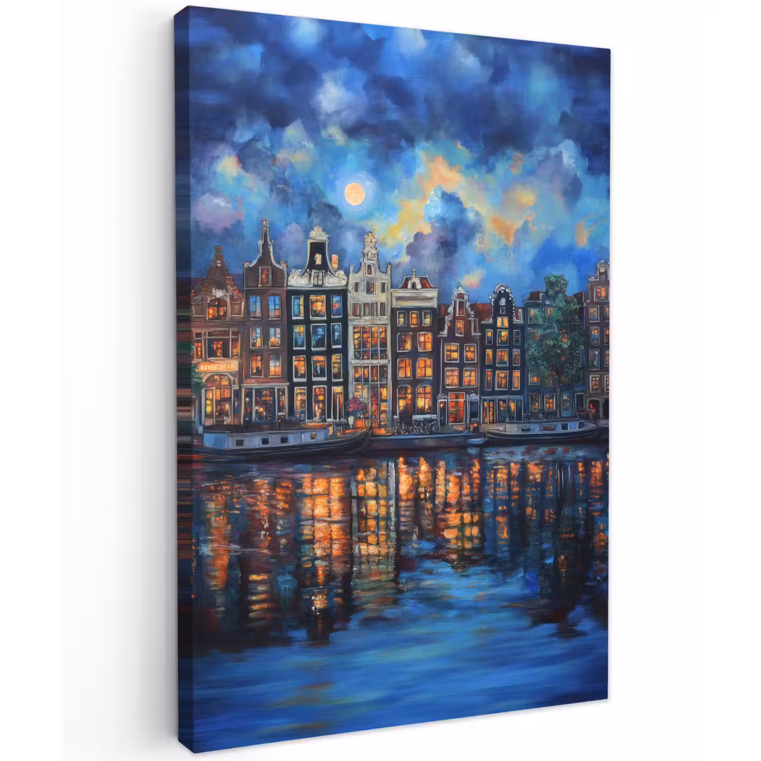 Grachten Amsterdam - Huizen - Stad - Kleurrijk Tuinposter op houten frame 2 cm dik klein -3d
