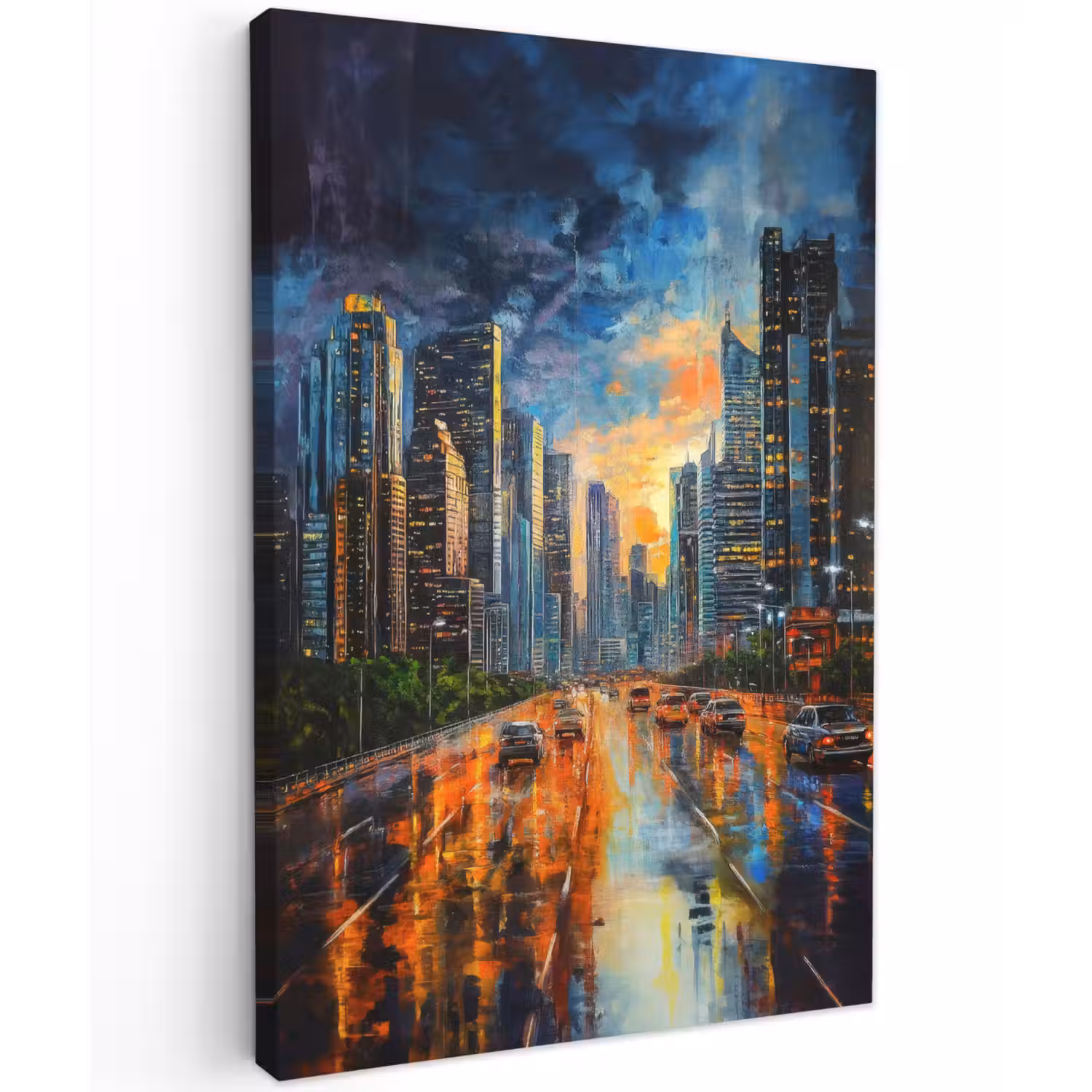 Auto - Skyline - Zon - Blauw Tuinposter op houten frame 2 cm dik klein -3d