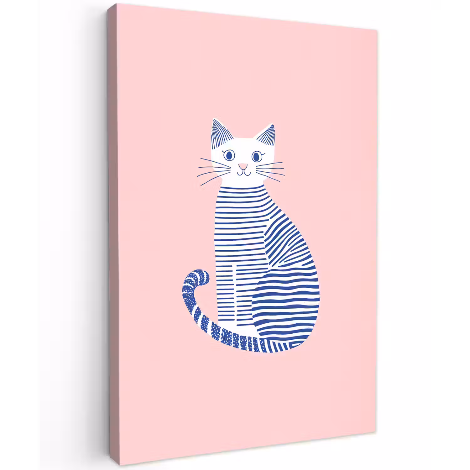 Kat - Illustratie - Minimalistisch - Roze Tuinposter op houten frame 2 cm dik klein -3d