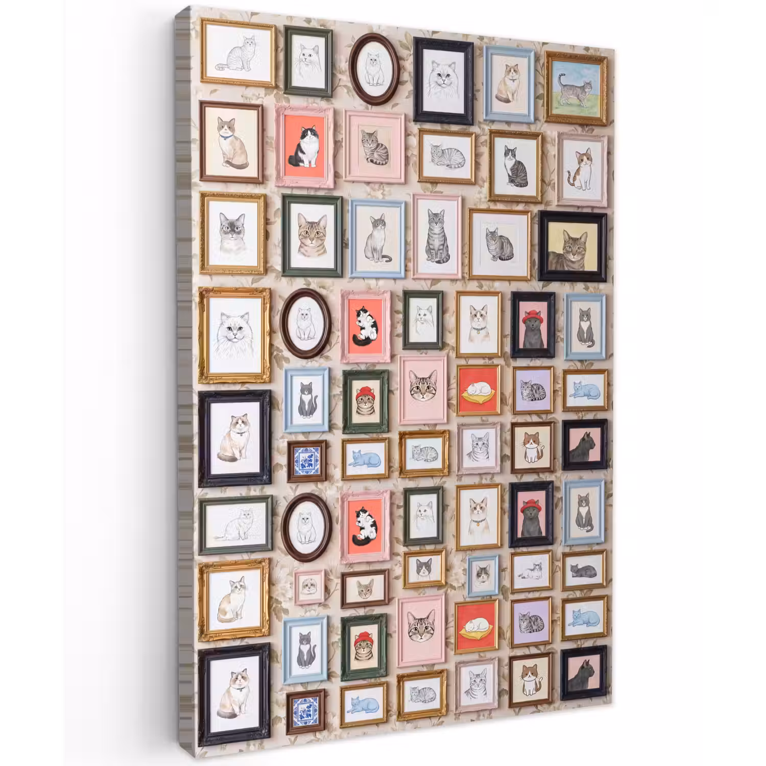 Kat - Portret - Dieren - Illustratie - Lijst Tuinposter op houten frame 2 cm dik klein -3d