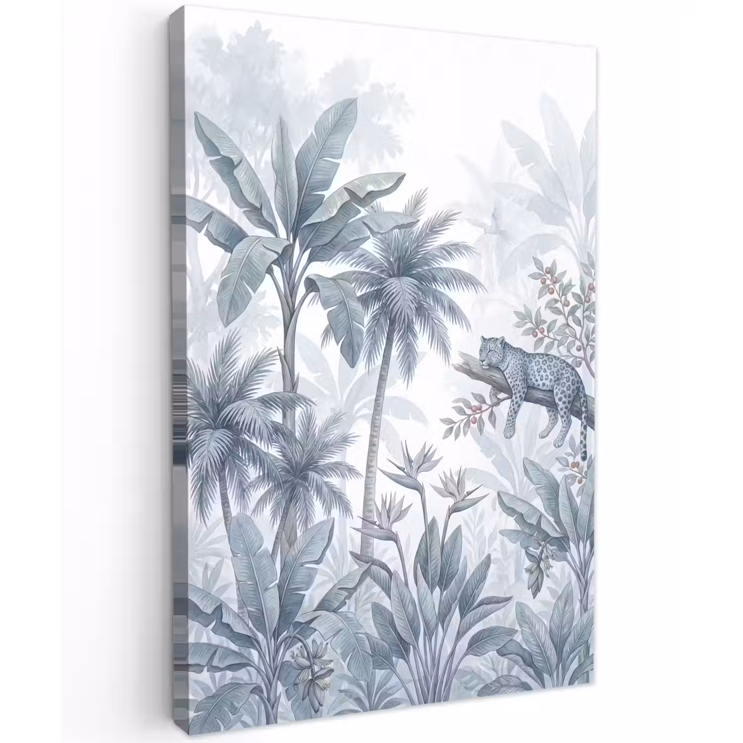 Kat - Tropisch bos - Modern - Grijs Tuinposter op houten frame 2 cm dik klein -3d