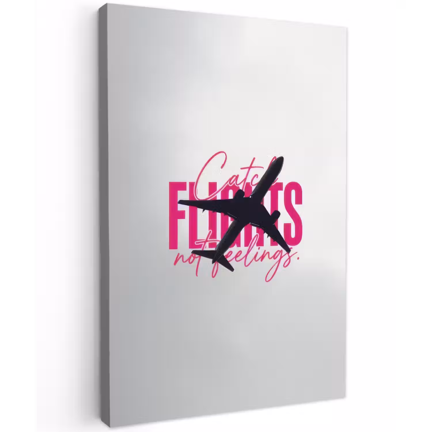 Catch flights not feelings - Vliegtuig - Roze Tuinposter op houten frame 2 cm dik klein -3d