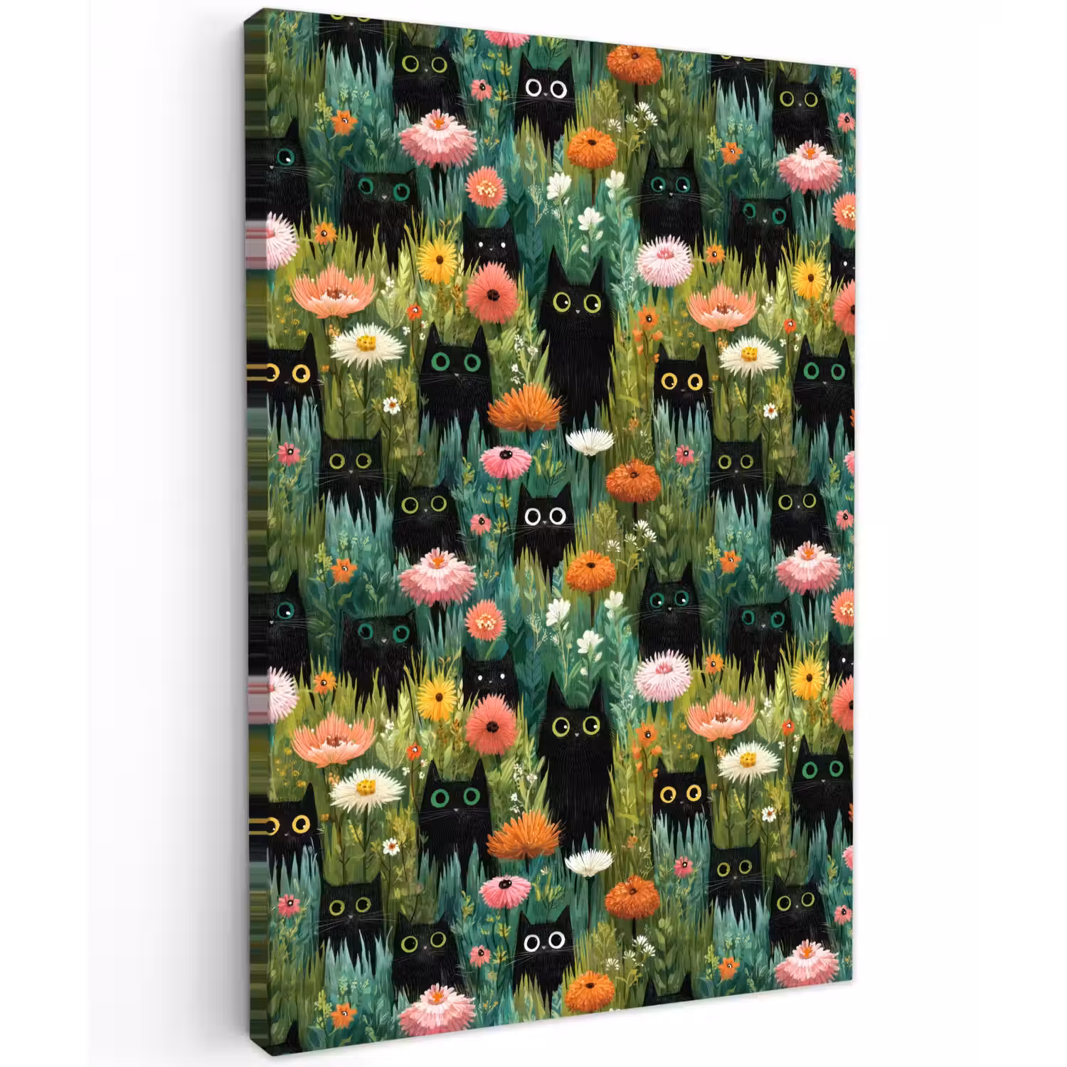 Katten - Bloemen - Kleurrijk Tuinposter op houten frame 2 cm dik klein 841 -3d