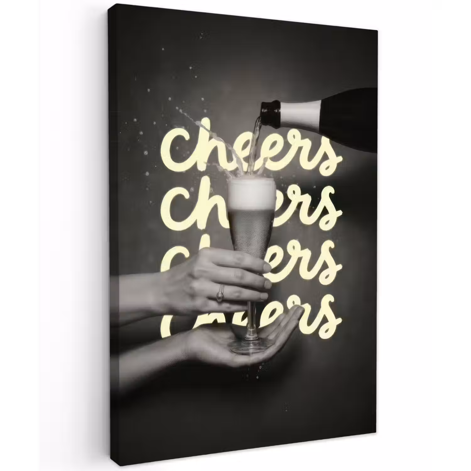 Cheers - Wijn - Zwart - Wit Tuinposter op houten frame 2 cm dik klein -3d