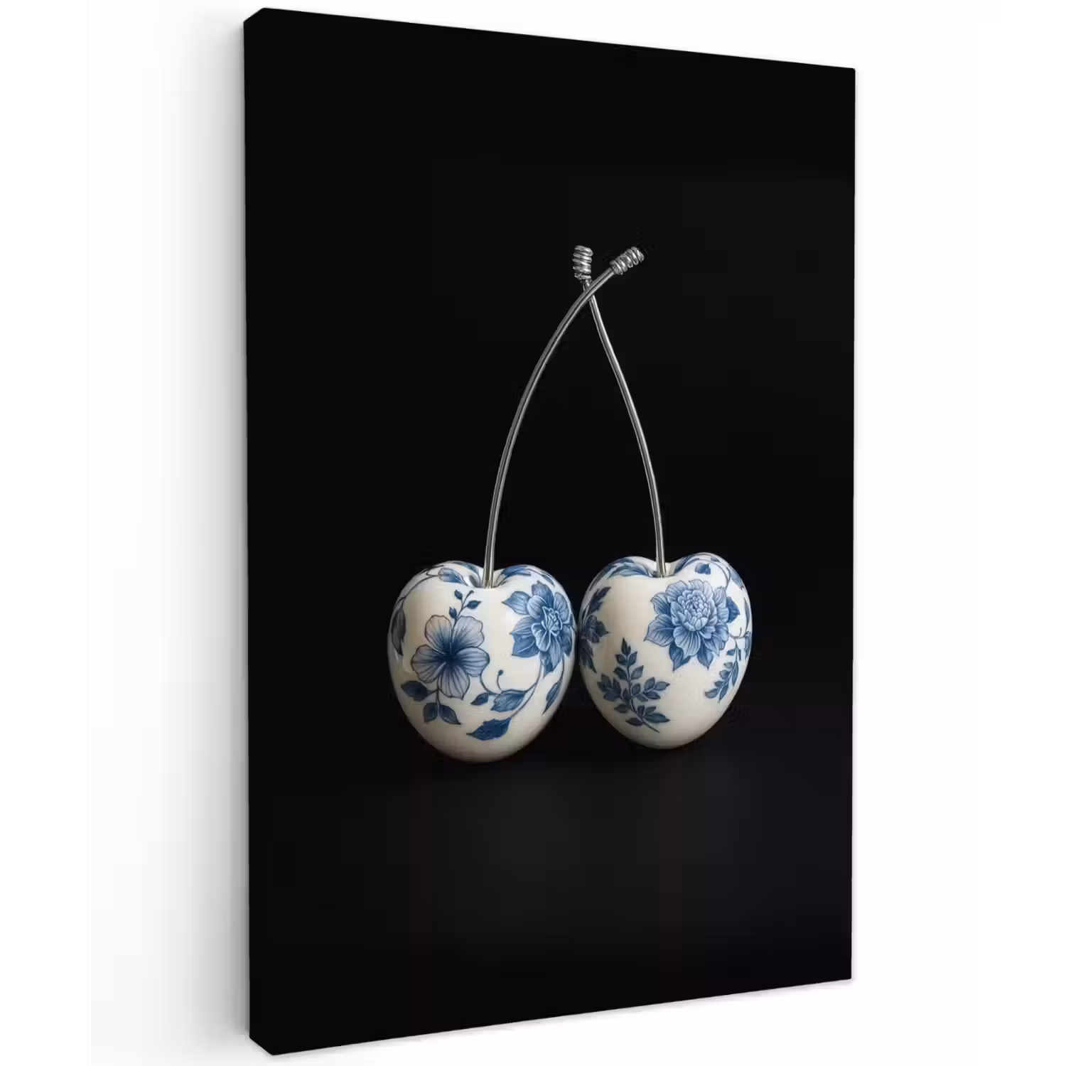 Kersen - Delfts blauw - Fruit Tuinposter op houten frame 2 cm dik klein -3d
