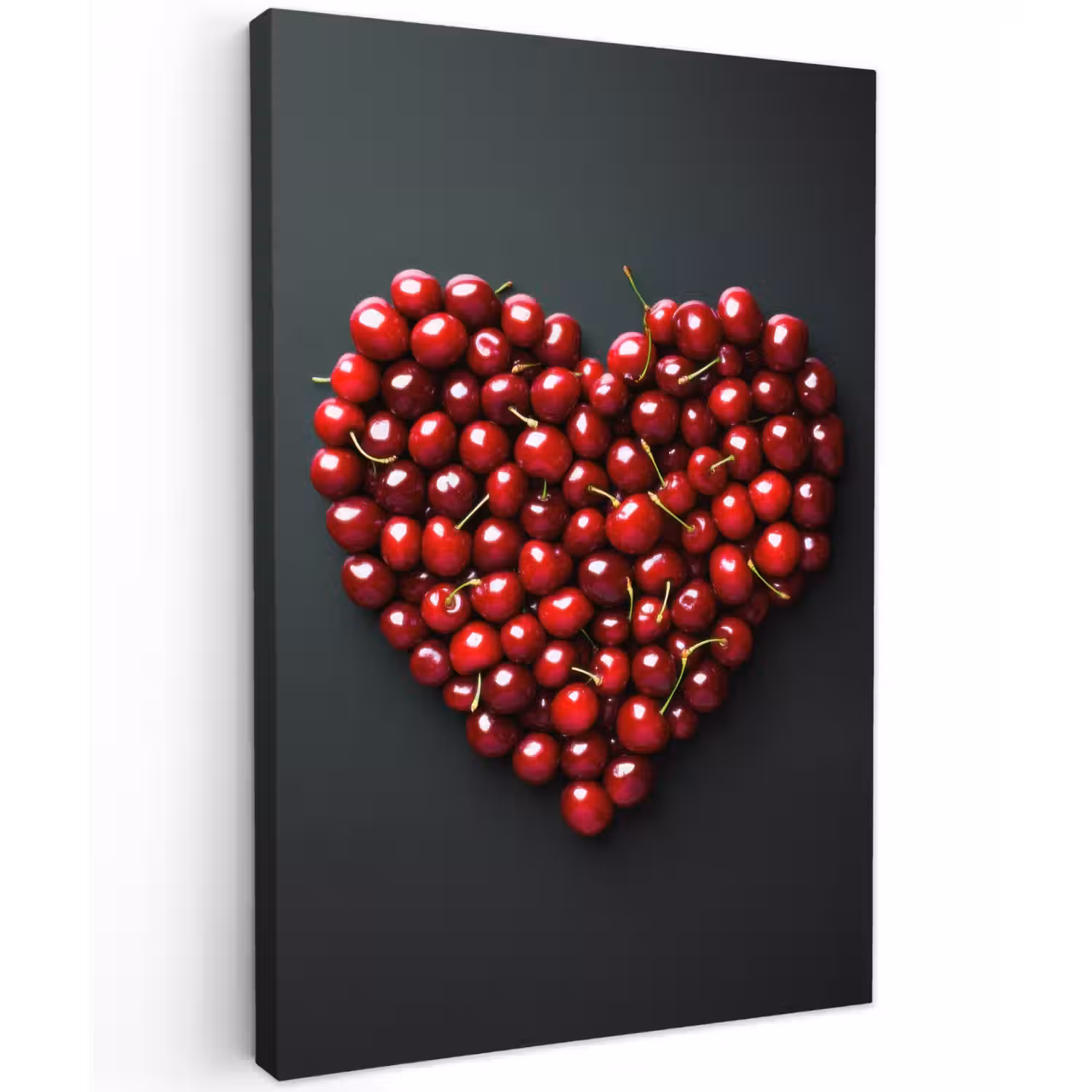 Kersen - Hart - Rood - Zwart Tuinposter op houten frame 2 cm dik klein -3d