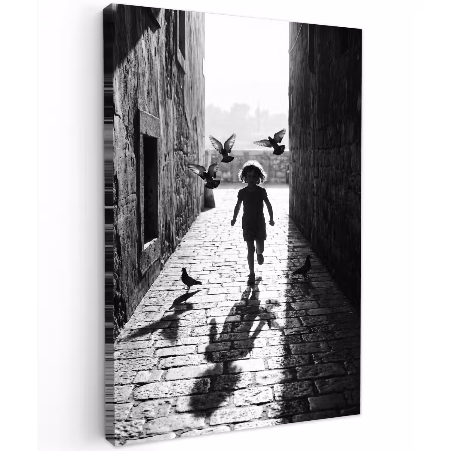 Kind - Vogel - Straat - Zwart-wit - Spelen Tuinposter op houten frame 2 cm dik klein -3d