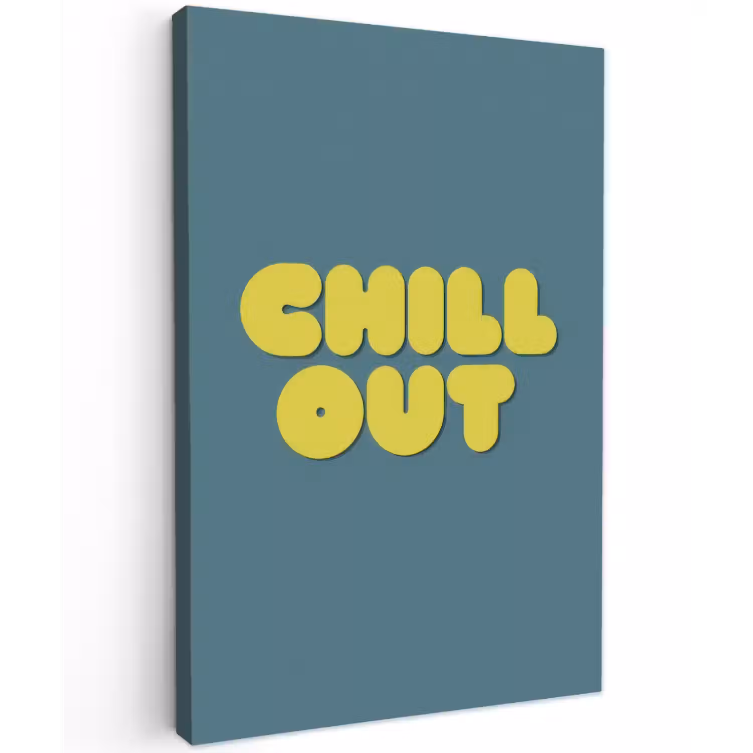 Chill out - Geel - Blauw Tuinposter op houten frame 2 cm dik klein -3d