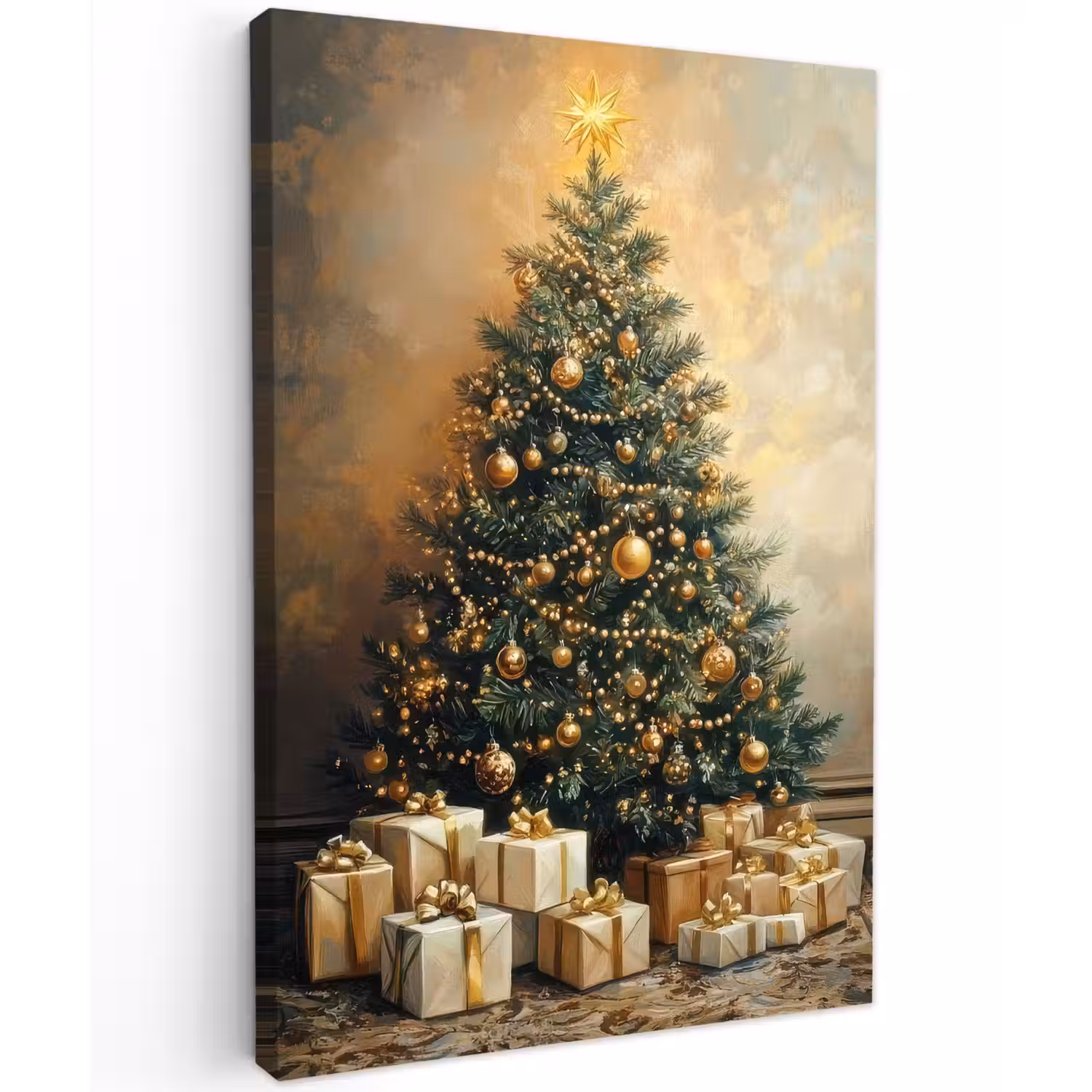 Kerstboom - Cadeaus - Goud Tuinposter op houten frame 2 cm dik klein -3d