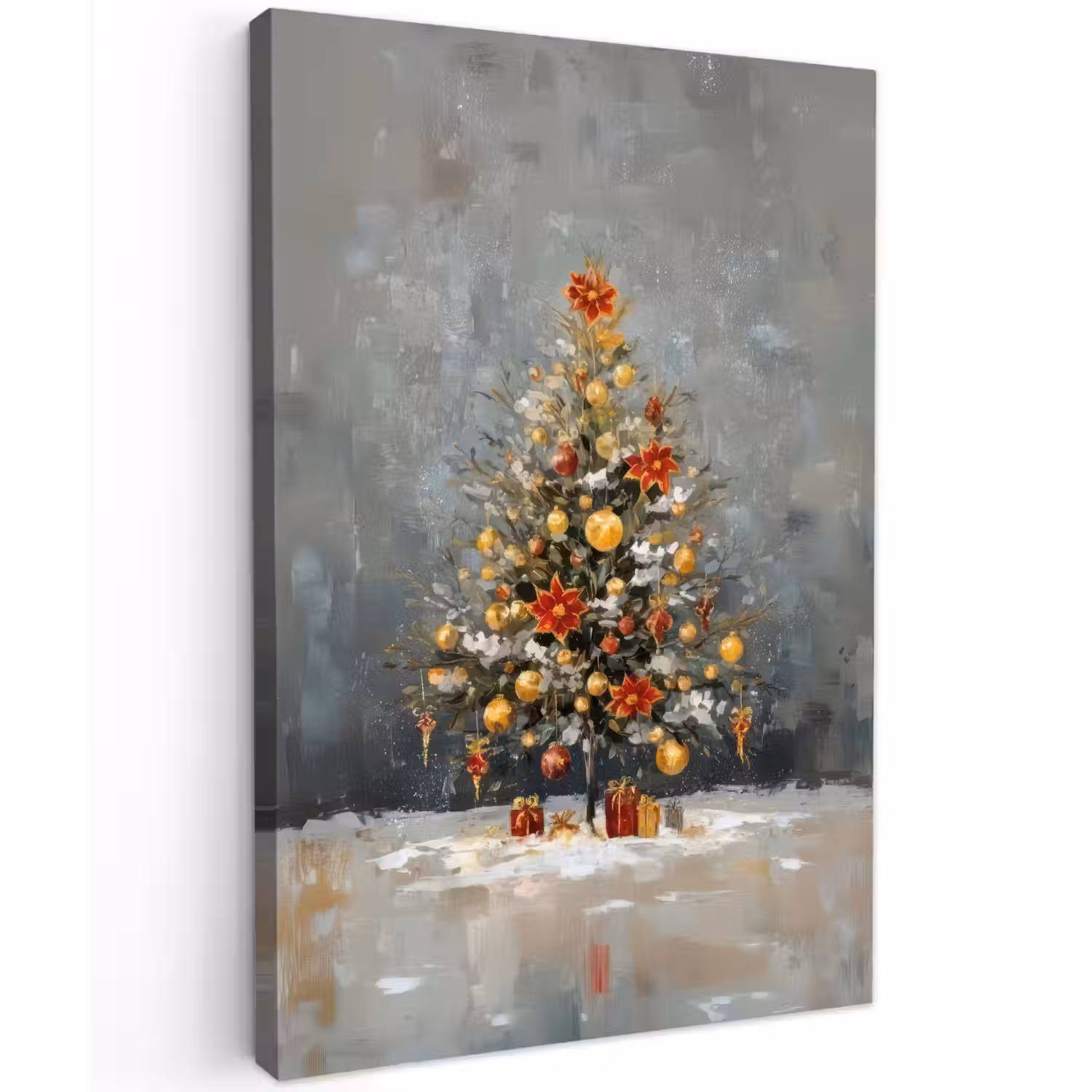 Kerstboom - Cadeaus - Rood - Goud Tuinposter op houten frame 2 cm dik klein -3d