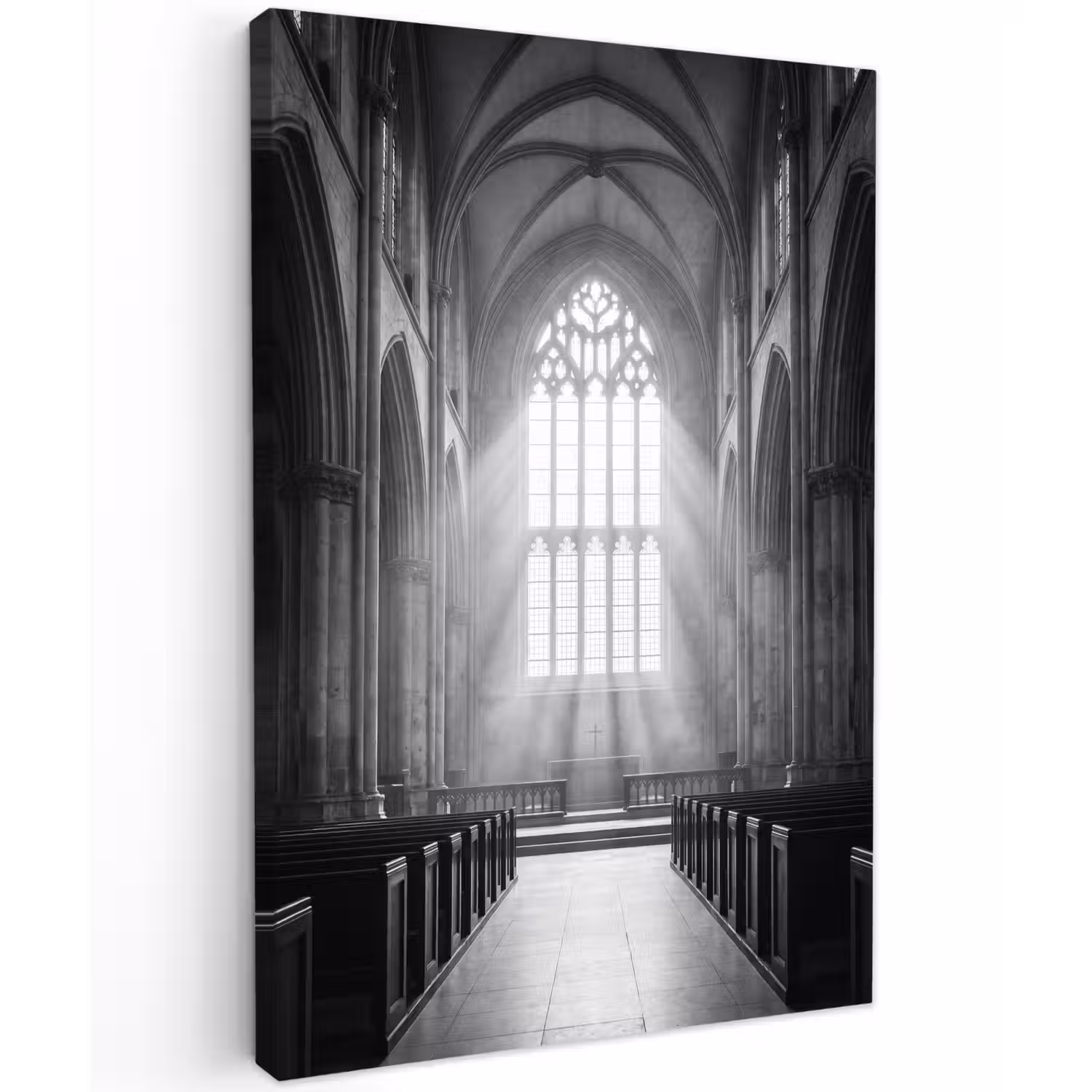 Kerk - Interieur - Lichtstralen - Architectuur - Klassiek Tuinposter op houten frame 2 cm dik klein -3d
