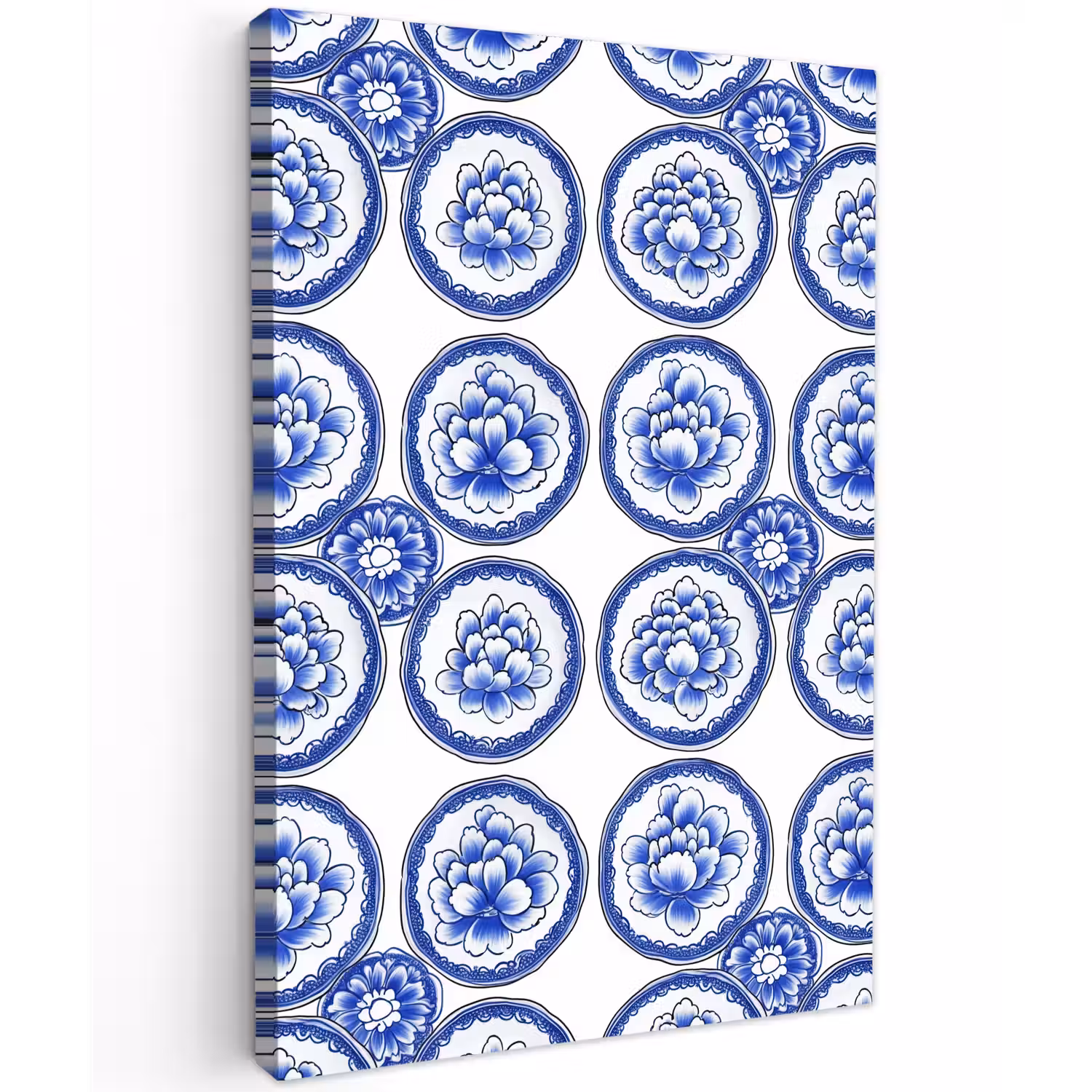 Cirkels - Bloemen - Blauw Tuinposter op houten frame 2 cm dik klein 841 -3d