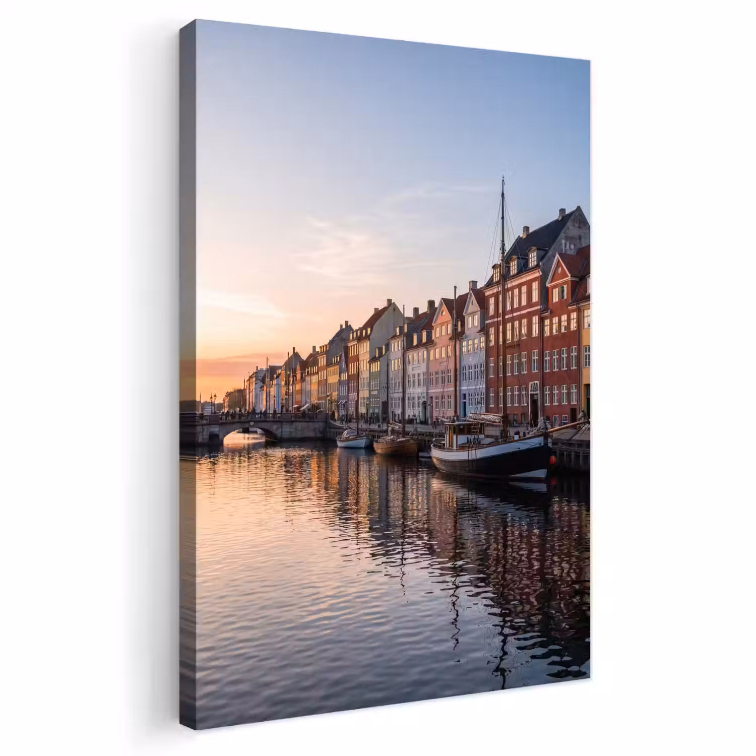Stad - Gracht - Zonsondergang - Klassiek - Kleurrijk Tuinposter op houten frame 2 cm dik klein -3d