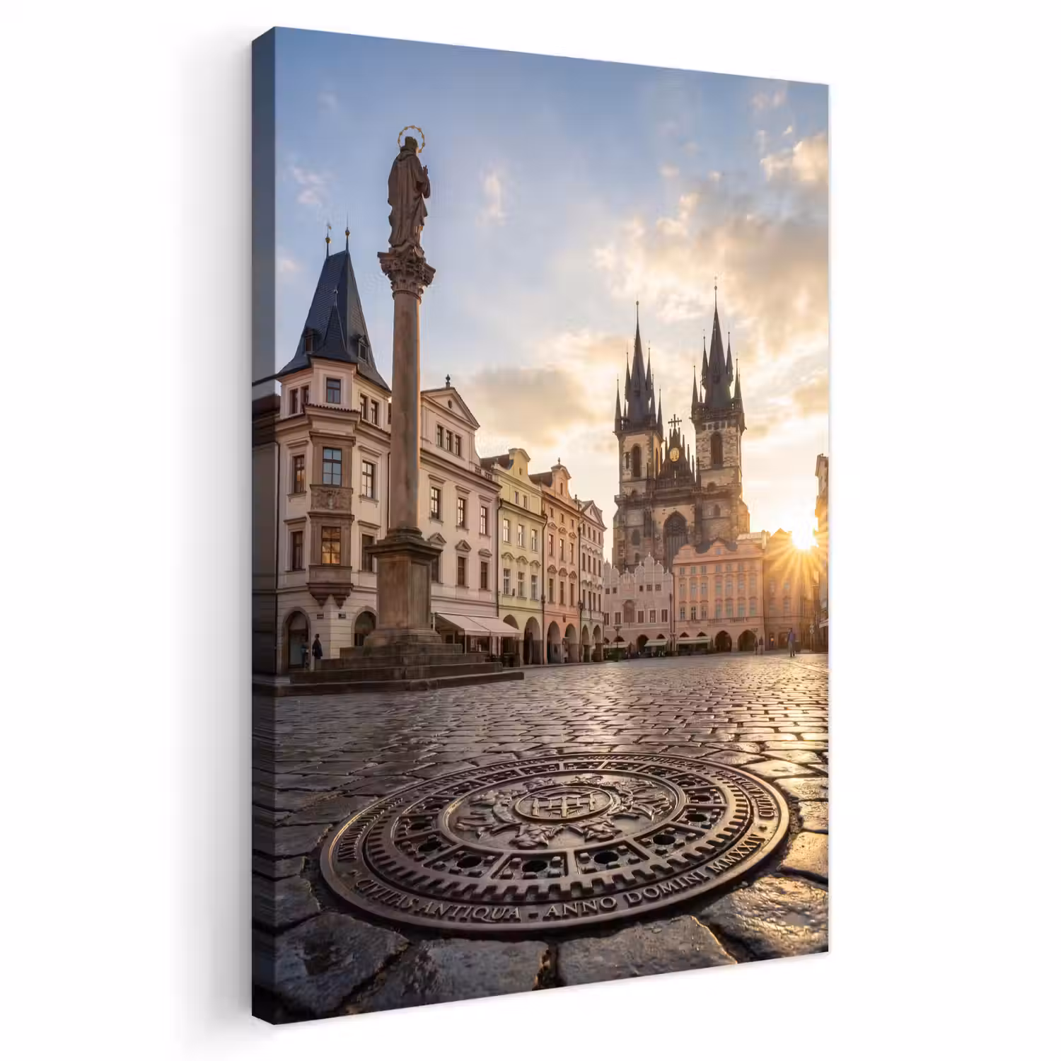 Stad - Praag - Ochtend - Architectuur - Goud Tuinposter op houten frame 2 cm dik klein -3d