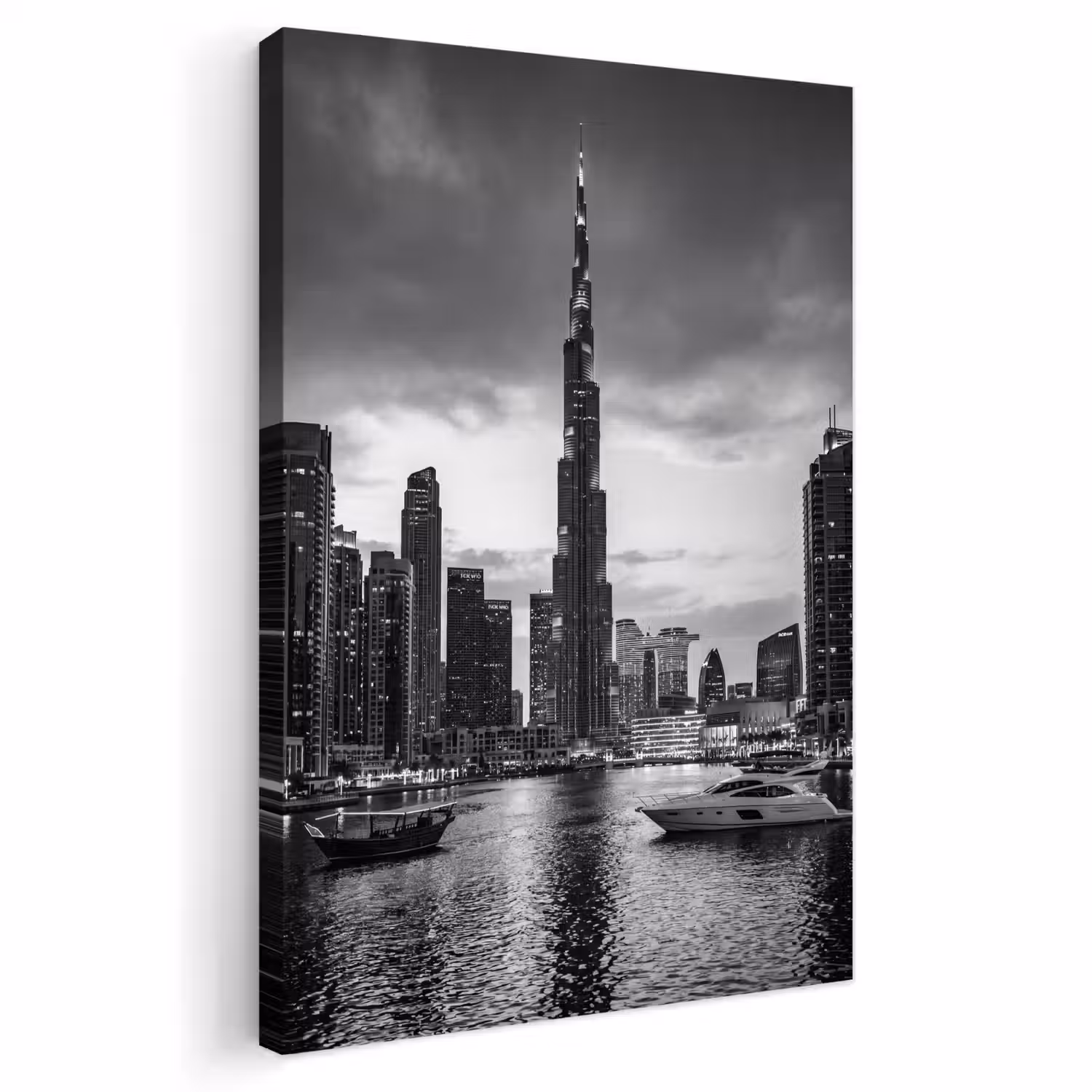 Stad - Skyline - Architectuur - Avond - Zwart-wit Tuinposter op houten frame 2 cm dik klein -3d