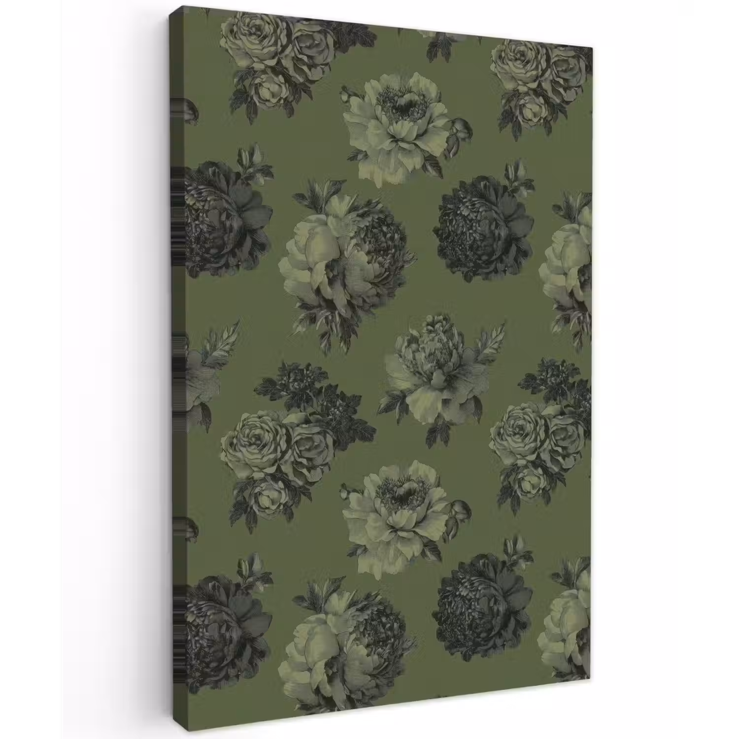 Klassiek - botanisch - olijfgroen - bloemen Tuinposter op houten frame 2 cm dik klein 841 -3d