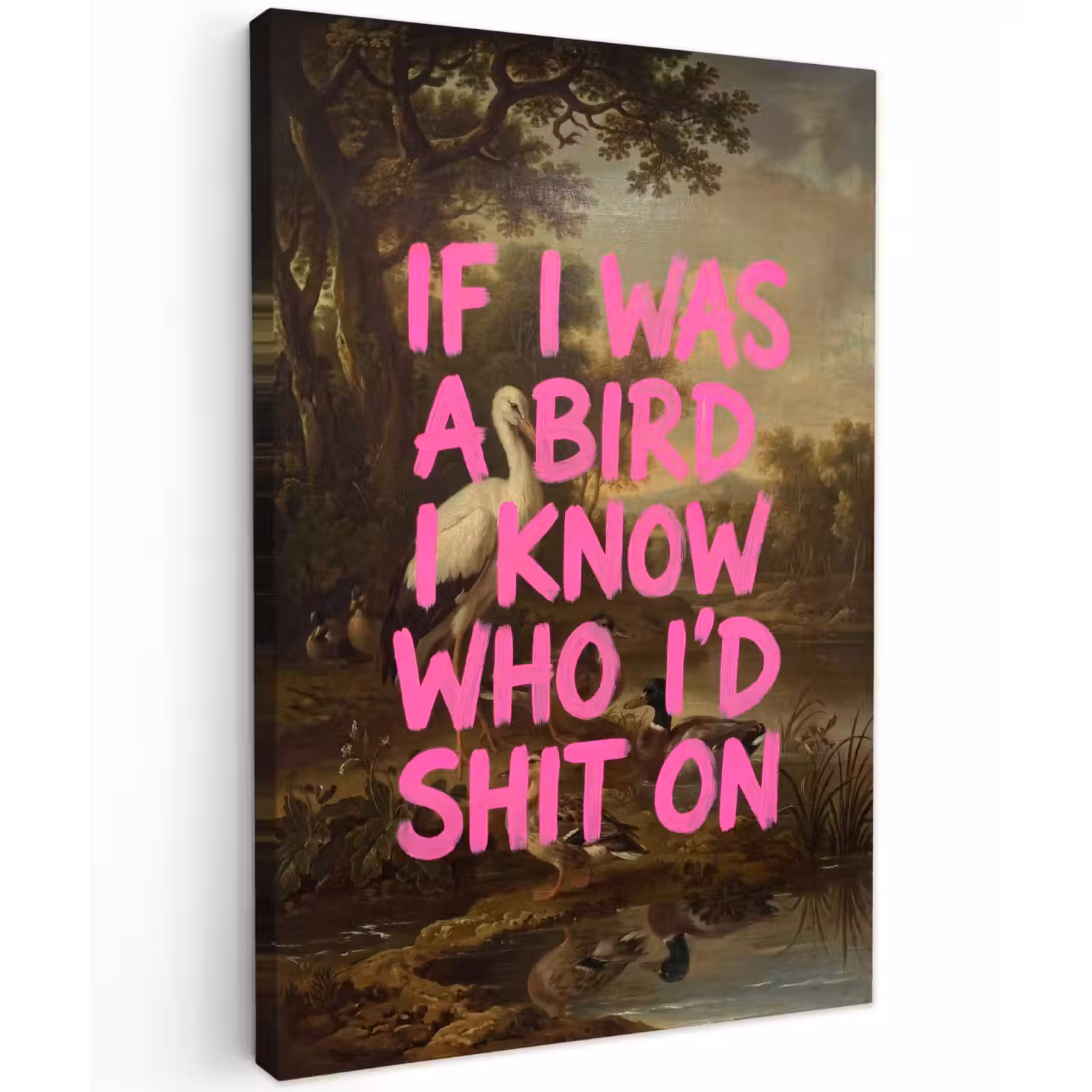 Klassiek - Humor - Roze Tuinposter op houten frame 2 cm dik klein -3d