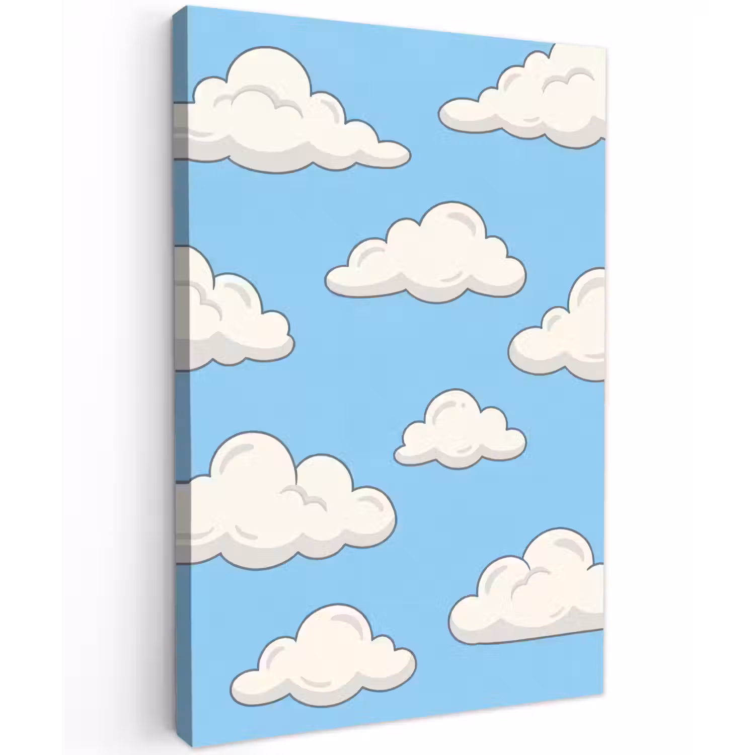 Wolk - Cartoon - Lucht - Blauw - Wit Tuinposter op houten frame 2 cm dik klein -3d