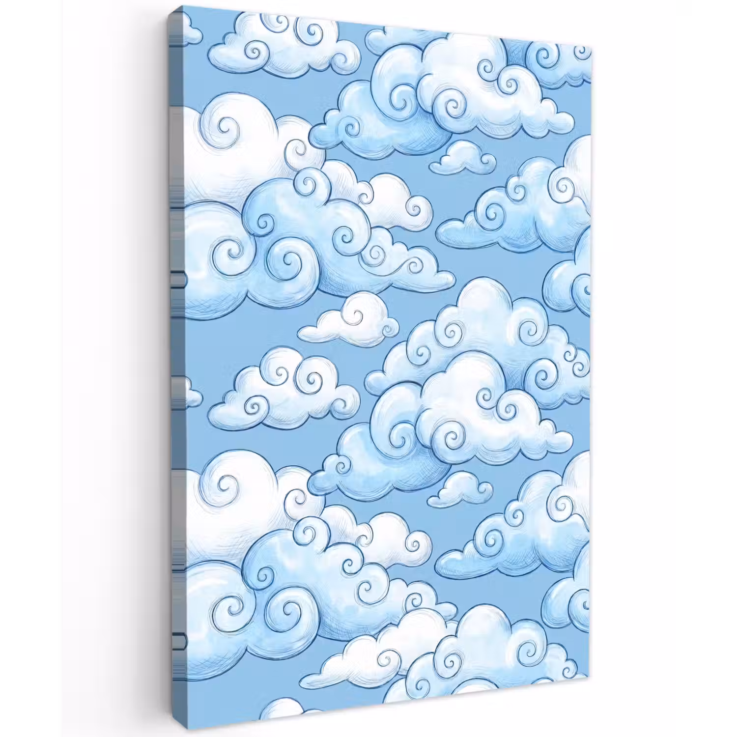 Wolken - Patroon - Hemel - Illustratie - Wit Tuinposter op houten frame 2 cm dik klein -3d