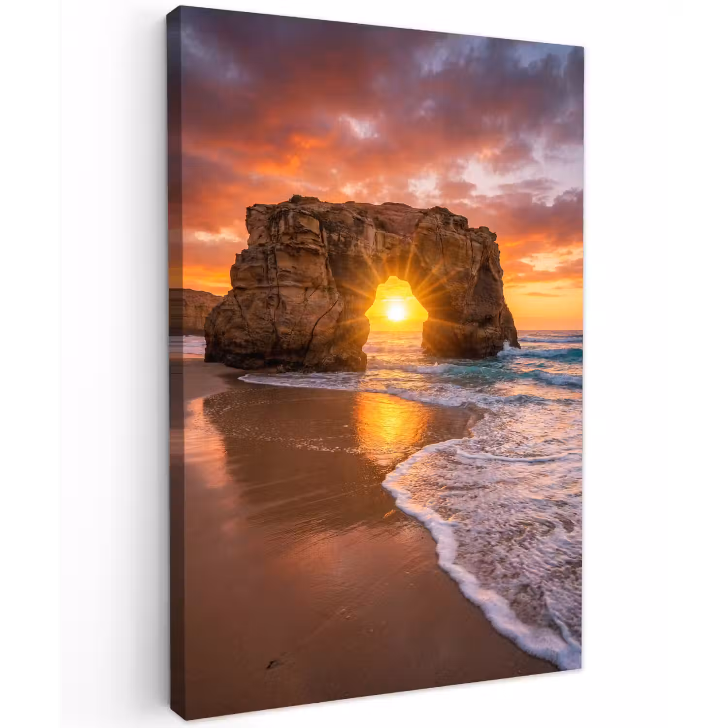Kust - Rots - Zonsondergang - Zee - Natuur Tuinposter op houten frame 2 cm dik klein -3d