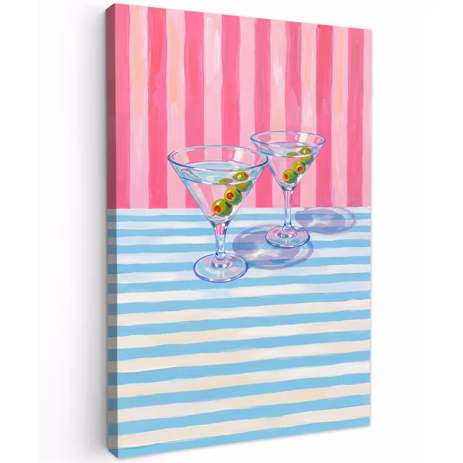 Cocktail - Olijven - Kunst - Modern - Roze Tuinposter op houten frame 2 cm dik klein -3d