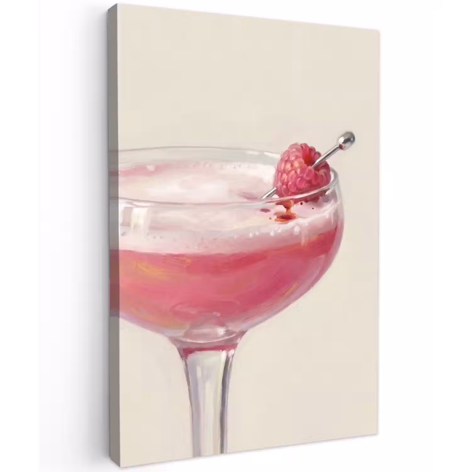 Cocktail - Framboos - Drank - Modern - Roze Tuinposter op houten frame 2 cm dik klein -3d