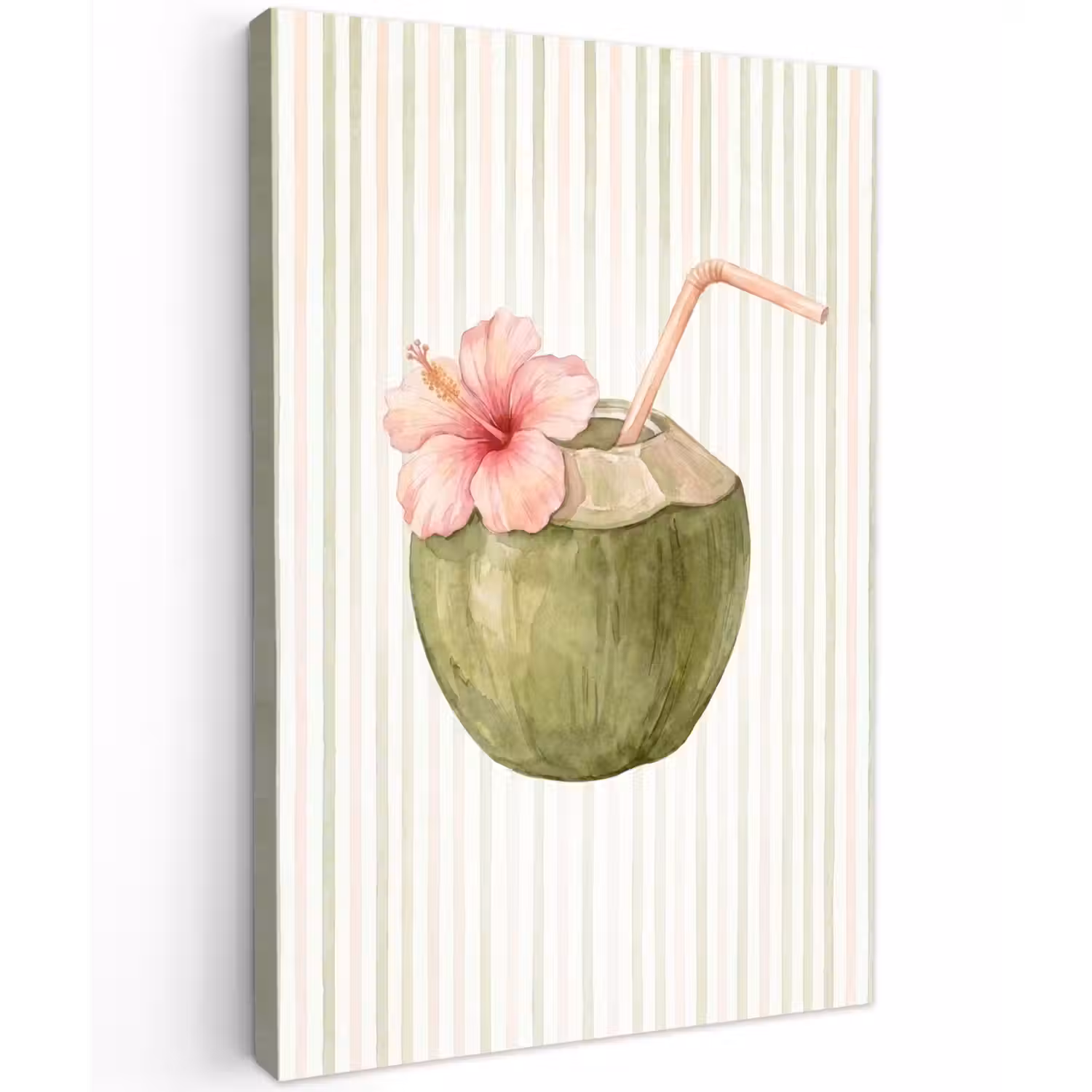 Kokosnoot - Drank - Tropisch - Illustratie - Zomer Tuinposter op houten frame 2 cm dik klein -3d