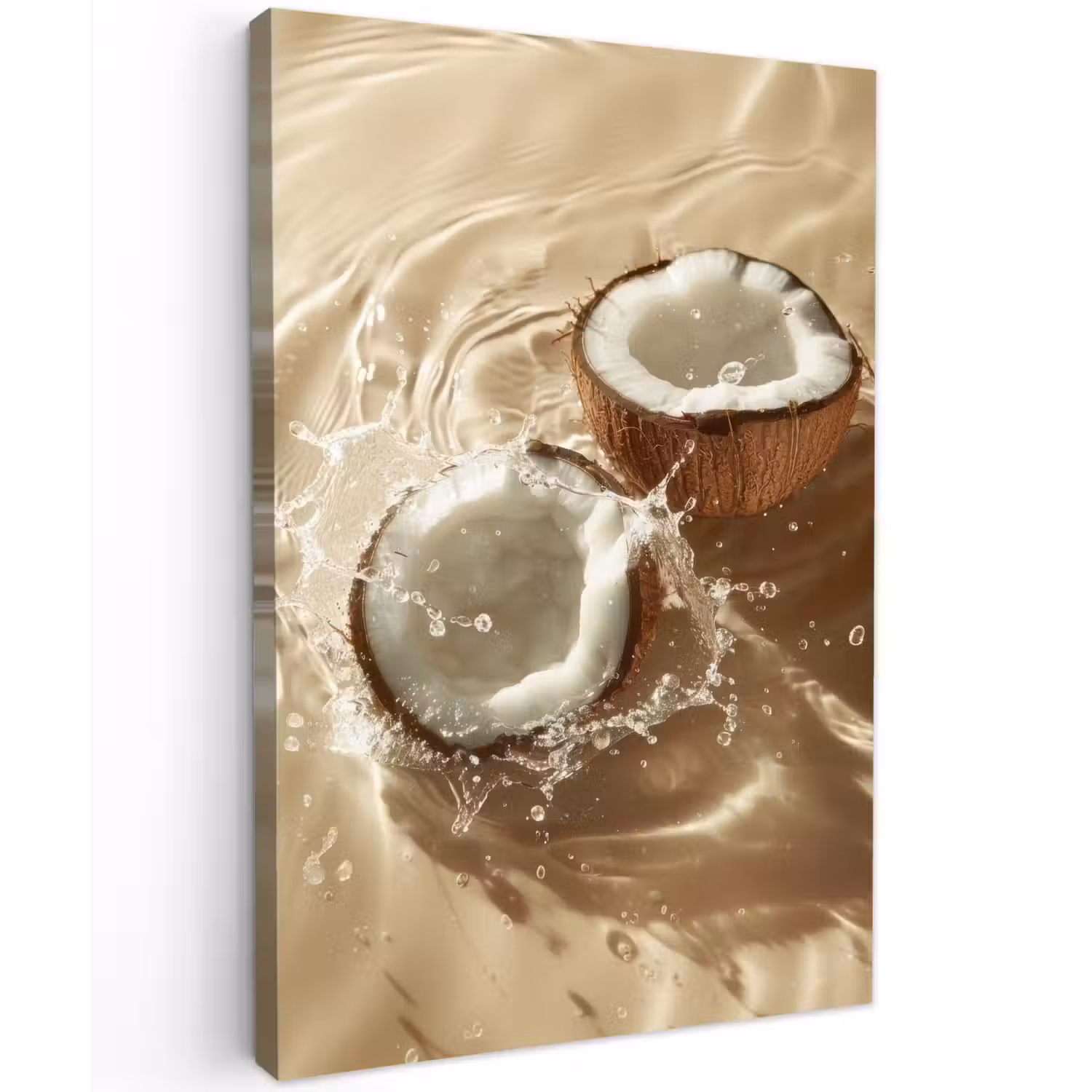 Kokosnoot - Water - Beige - Spetters Tuinposter op houten frame 2 cm dik klein -3d
