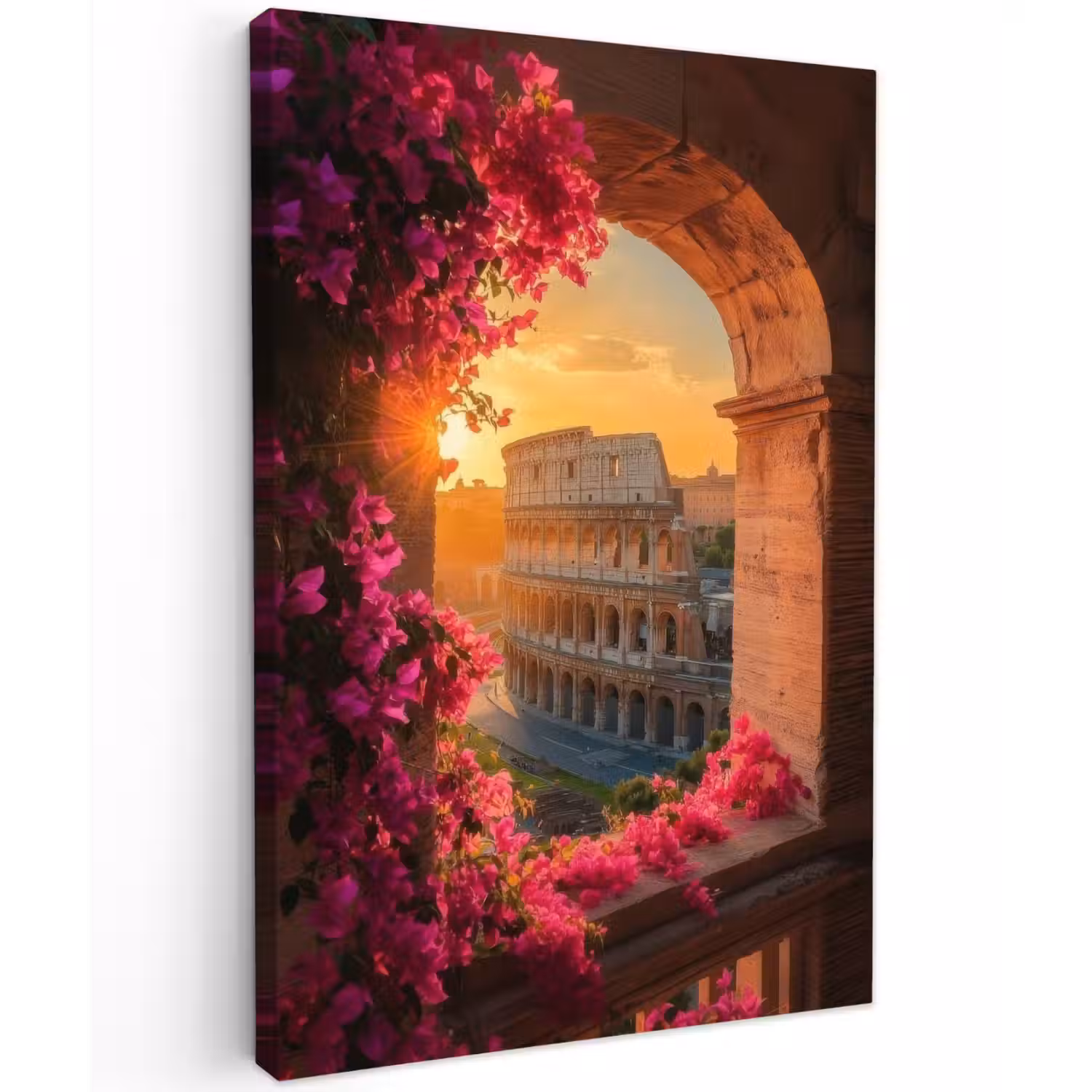 Colosseum - Rome - Roze Bloemen Tuinposter op houten frame 2 cm dik klein -3d