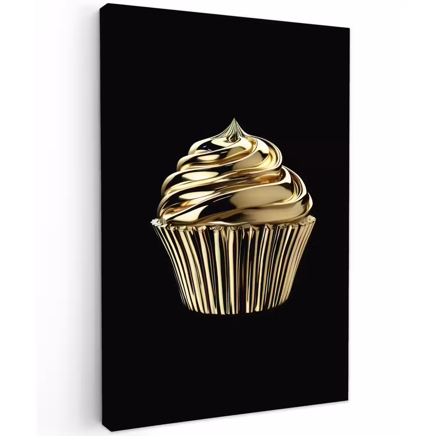 Cupcake - Eten - Goud - Zwart Tuinposter op houten frame 2 cm dik klein -3d