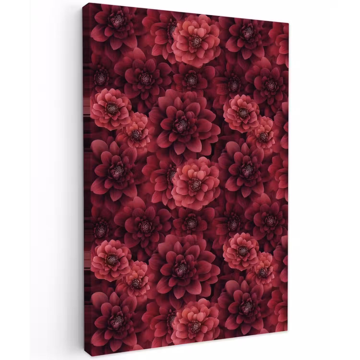 Dahlias - Bloemen - Rood Tuinposter op houten frame 2 cm dik klein 841 -3d