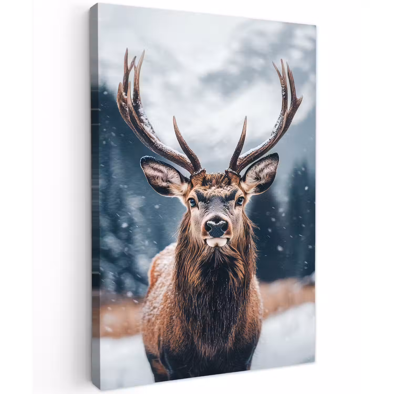 Hert - Dieren - Landschap - Winter - Sneeuw Tuinposter op houten frame 2 cm dik klein -3d