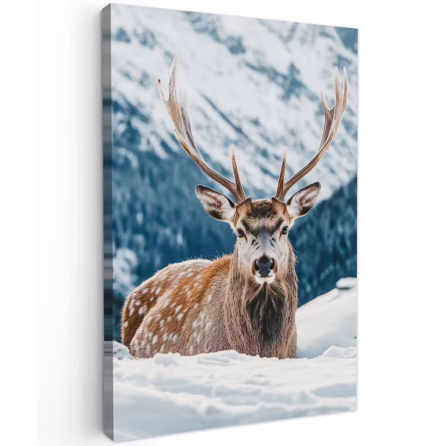 Hert - Landschap - Winter - Natuur - Dieren - Bergen Tuinposter op houten frame 2 cm dik klein -3d