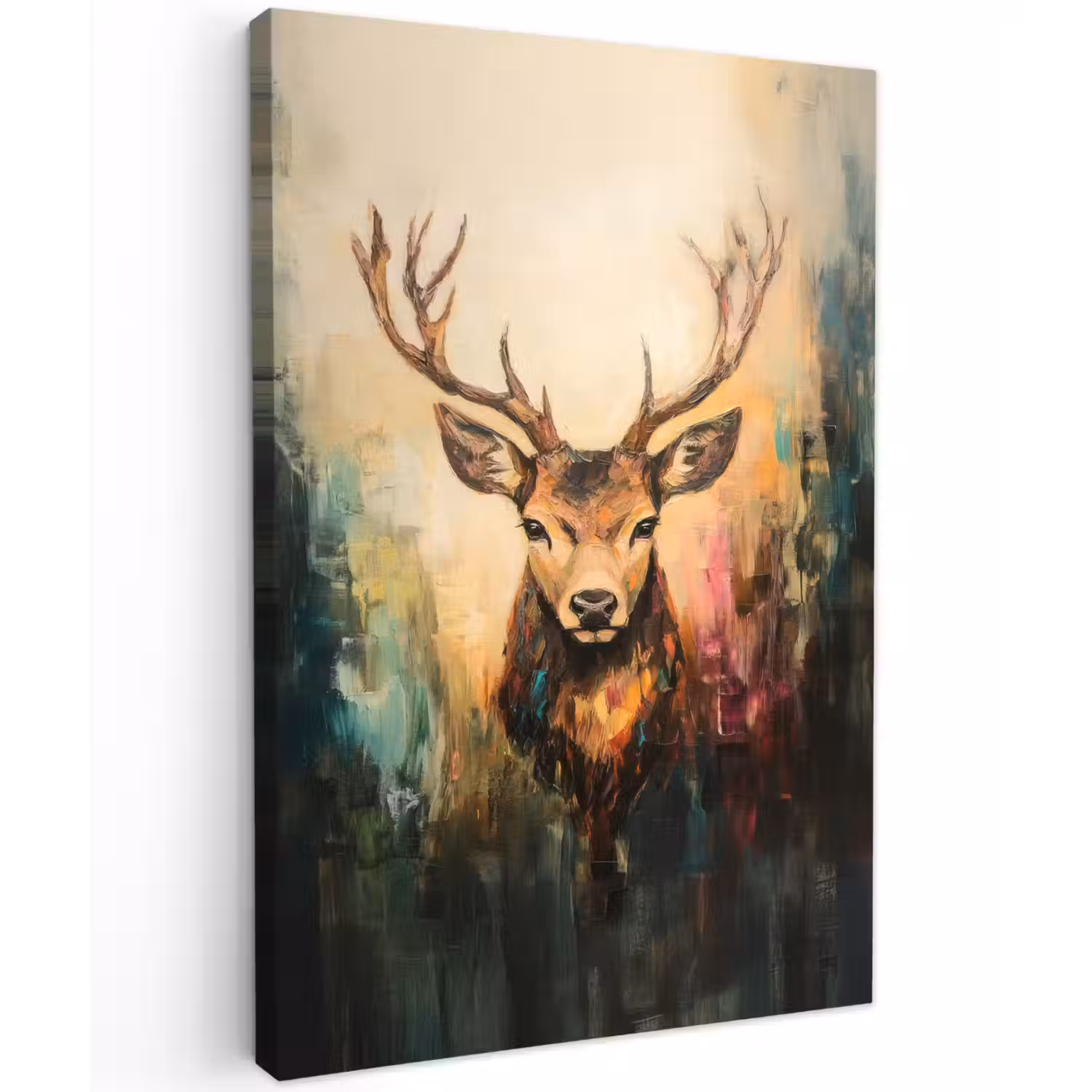 Hert - Geverfd - Gewei - Bruin Tuinposter op houten frame 2 cm dik klein -3d