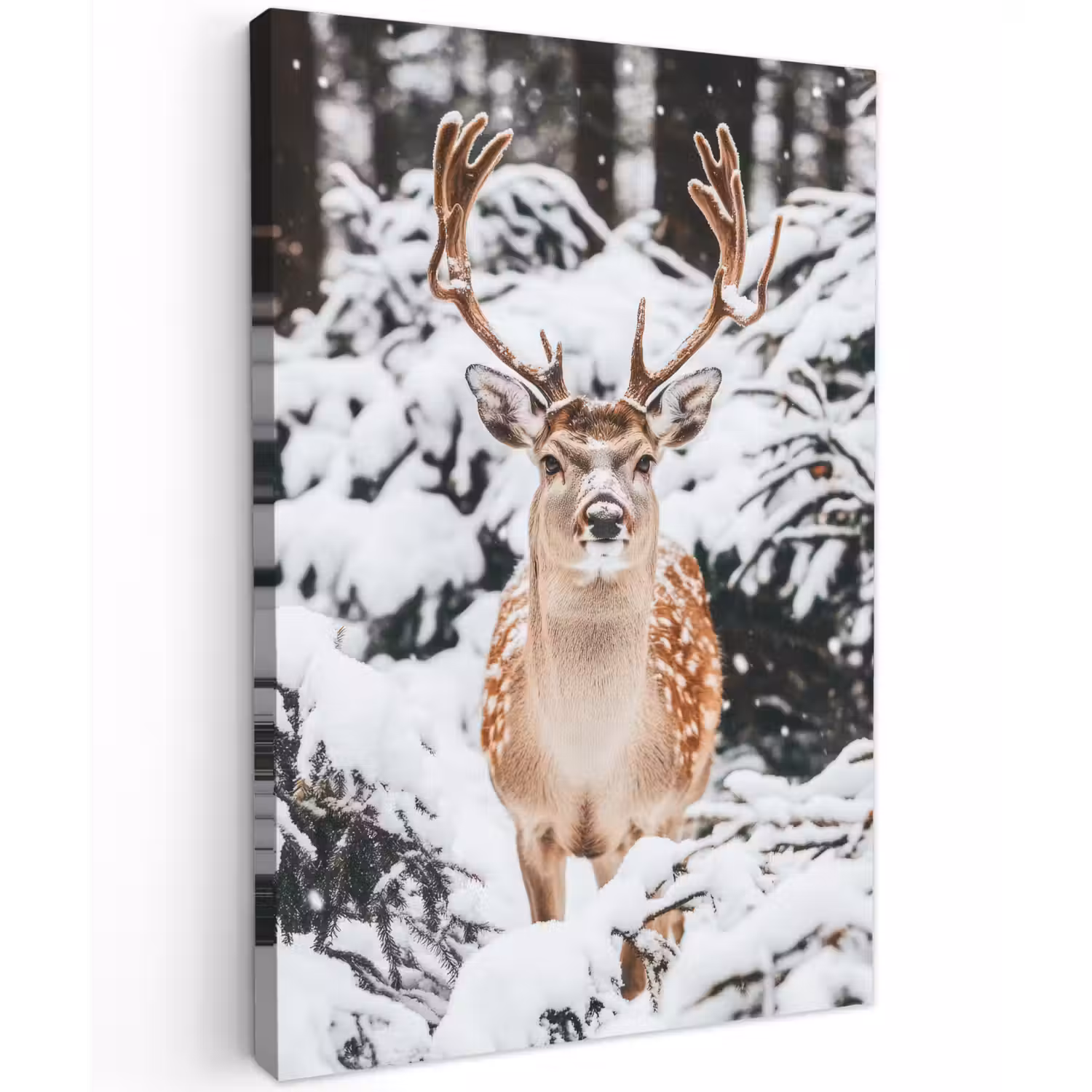 Hert - Sneeuw - Winter - Bos - Dieren Tuinposter op houten frame 2 cm dik klein -3d