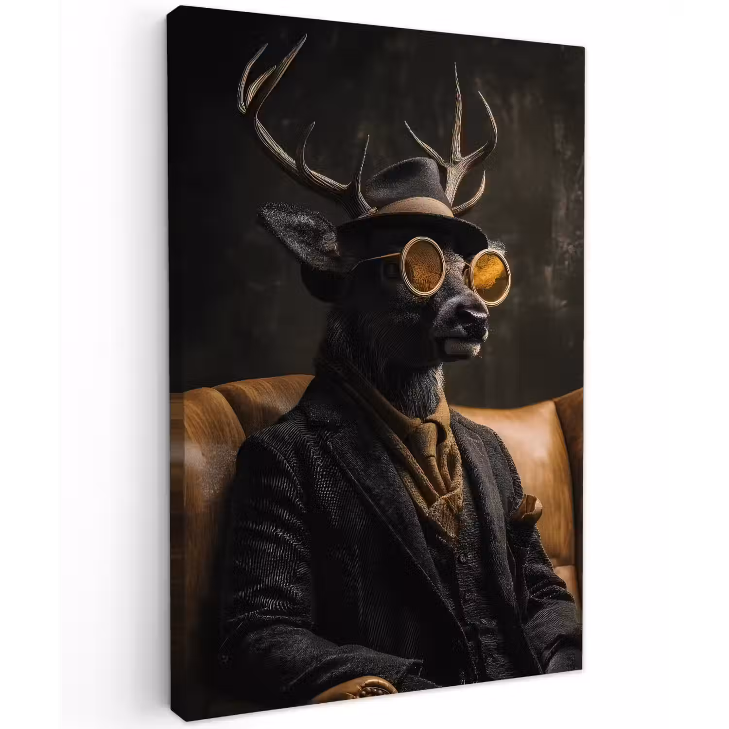 Hert - Zonnebril - Zwart - Pak Tuinposter op houten frame 2 cm dik klein -3d