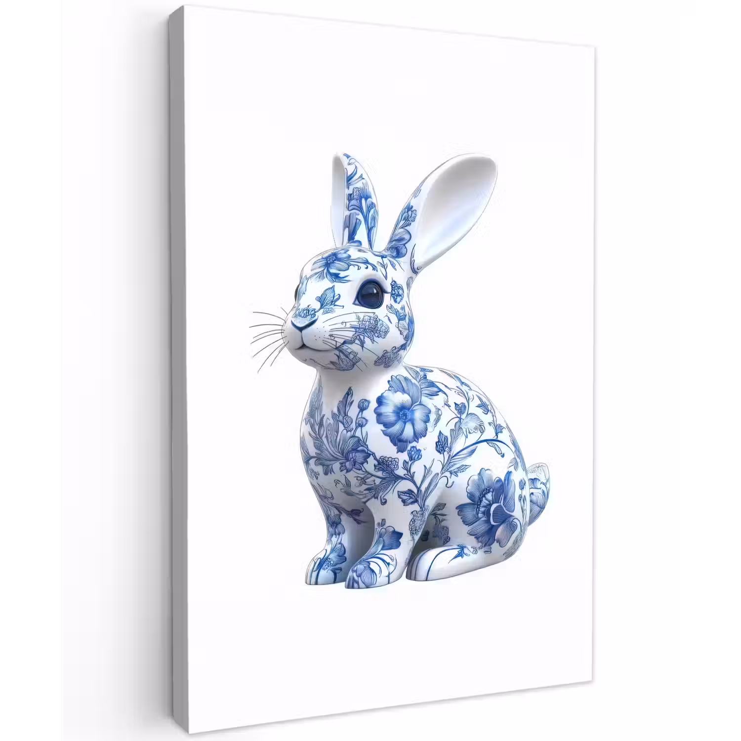Delftsblauw - Haasje - Wit Tuinposter op houten frame 2 cm dik klein -3d