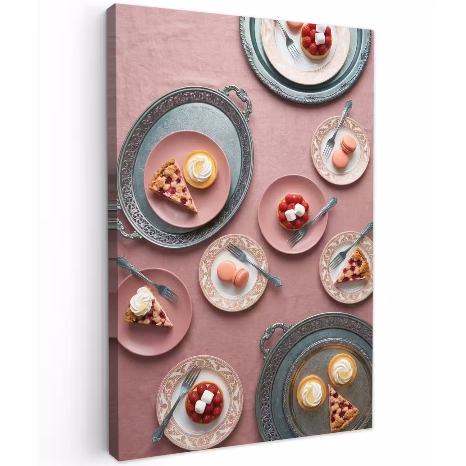 Dessert - Taart - Gebak - Zoet - Roze Tuinposter op houten frame 2 cm dik klein -3d