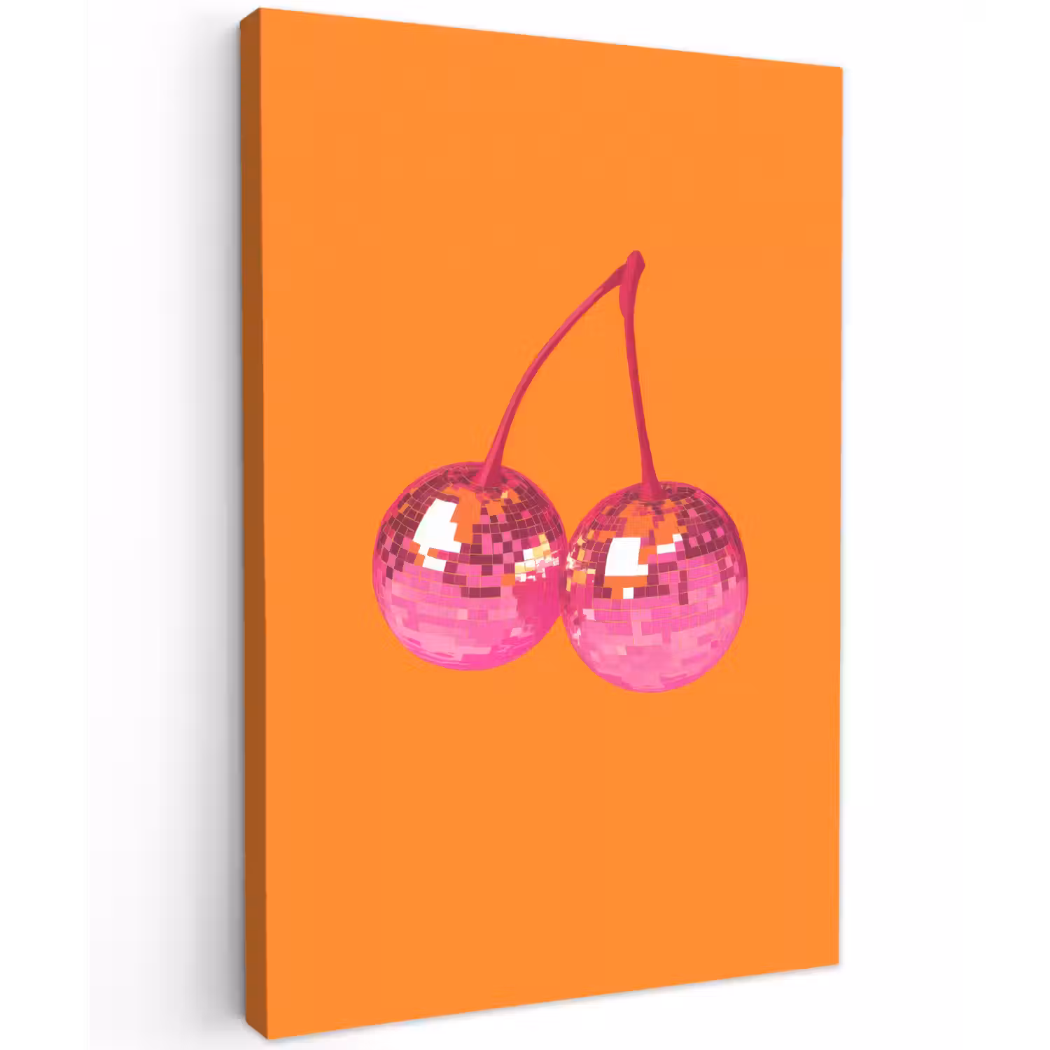 Discoballen - Kers - Spiegels - Roze Tuinposter op houten frame 2 cm dik klein -3d