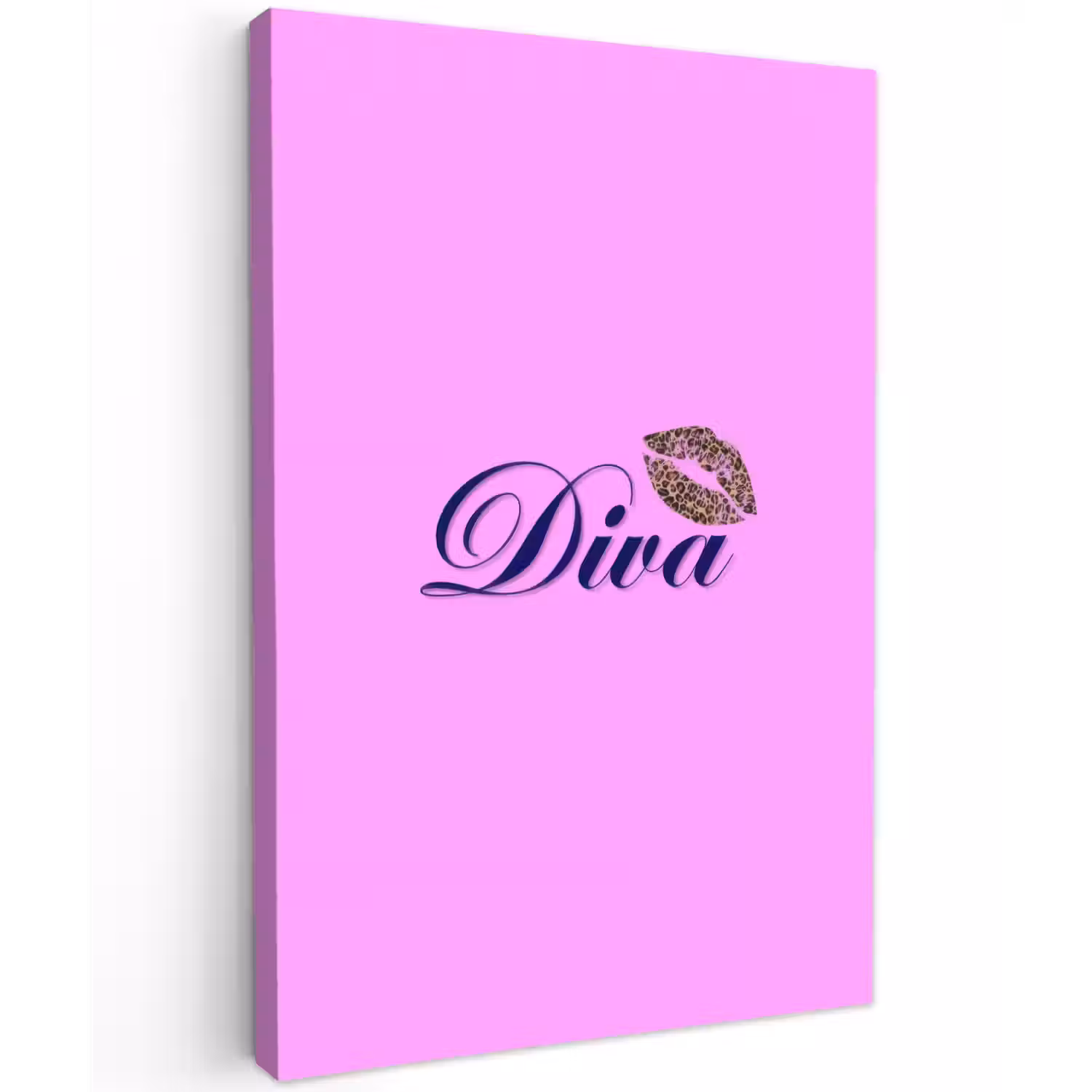 Diva - Lip - Panterprint - Roze Tuinposter op houten frame 2 cm dik klein -3d