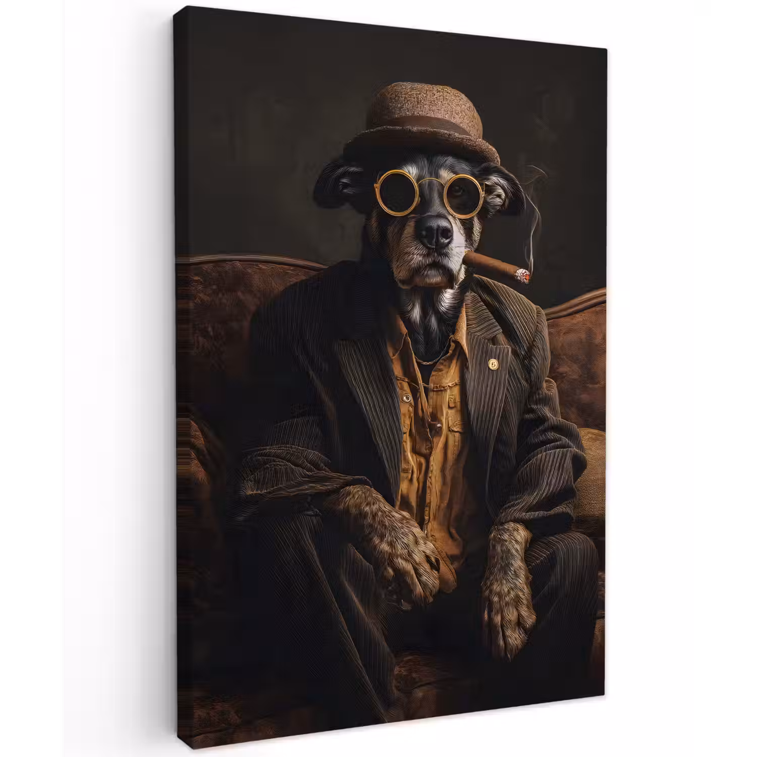 Hond - Sigaar - Hoed - Pak Tuinposter op houten frame 2 cm dik klein -3d