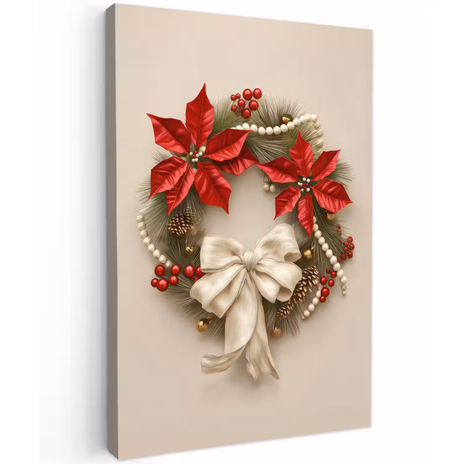 Deurkrans - Strik - Kerst - Rood - Groen Tuinposter op houten frame 2 cm dik klein -3d