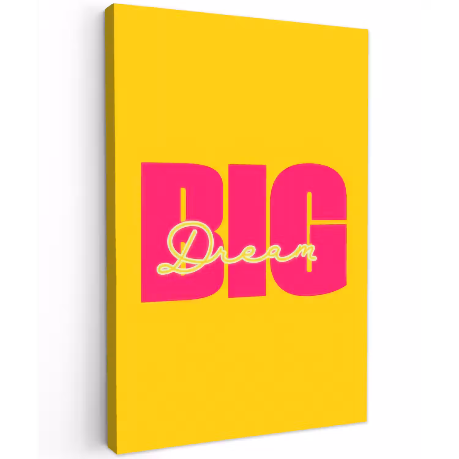 Dream big - Geel - Roze Tuinposter op houten frame 2 cm dik klein -3d