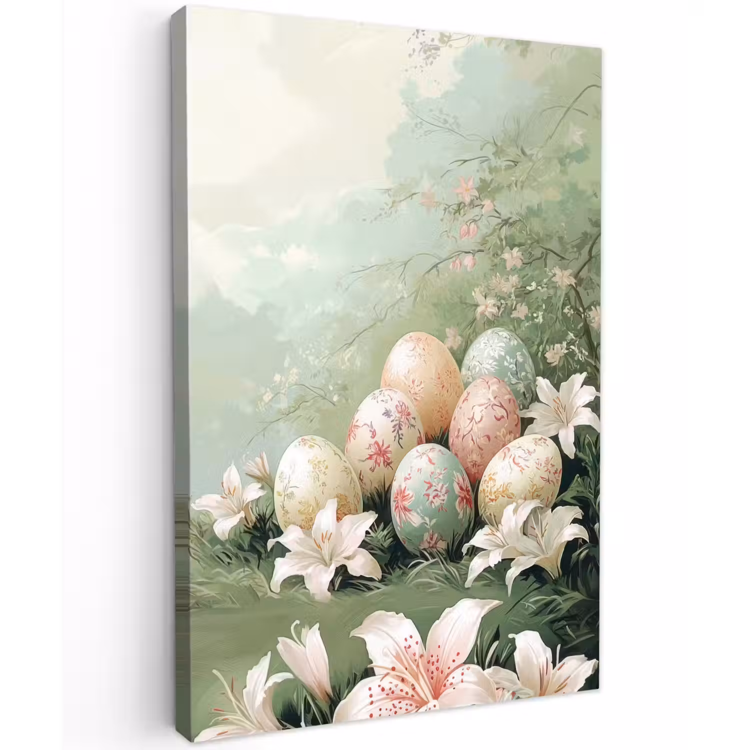 Paaseieren - Pasteltinten - Bloemen Tuinposter op houten frame 2 cm dik klein -3d